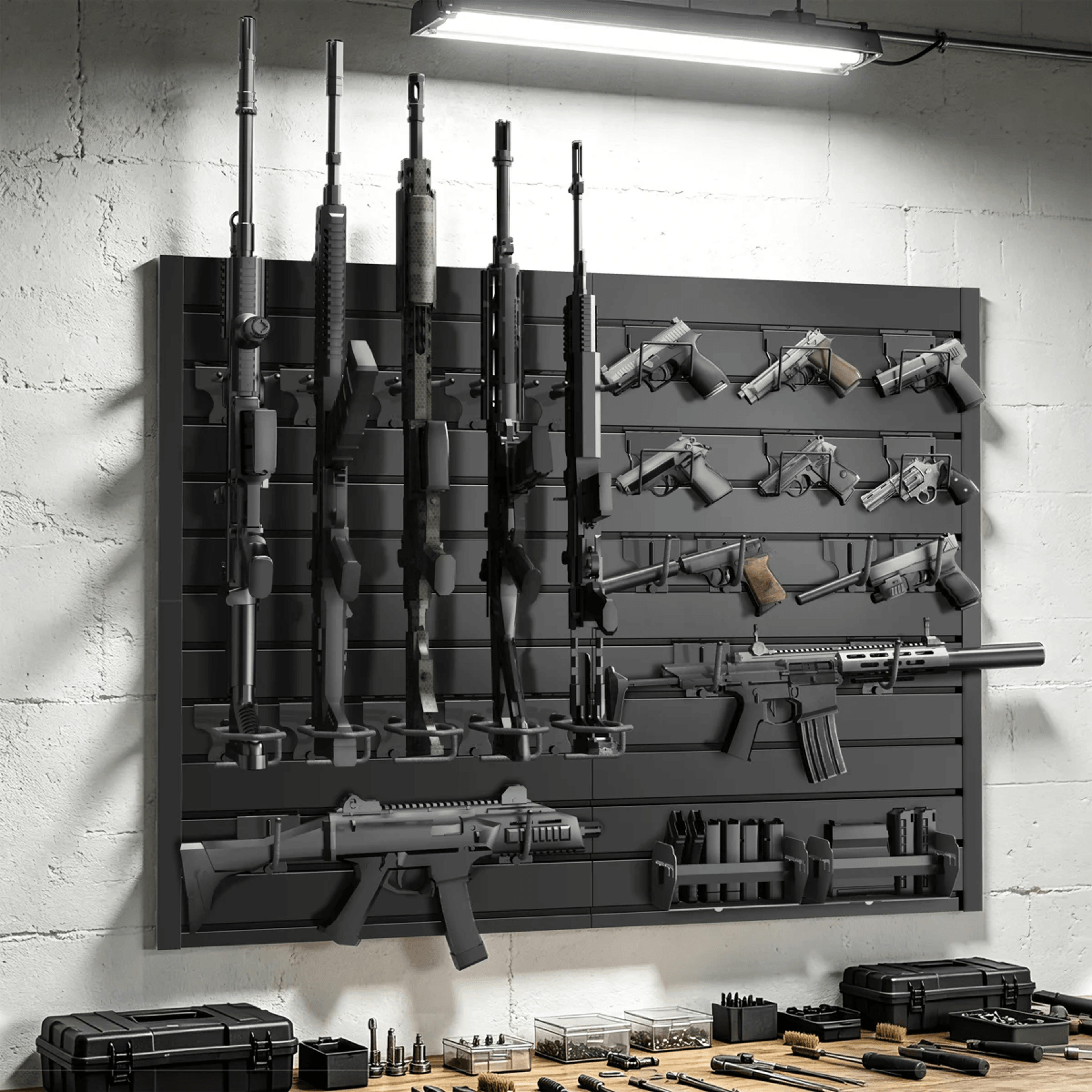 Modular Gun Wall Mount Display Rack With PVC Panels And Steel Storage Racks 9