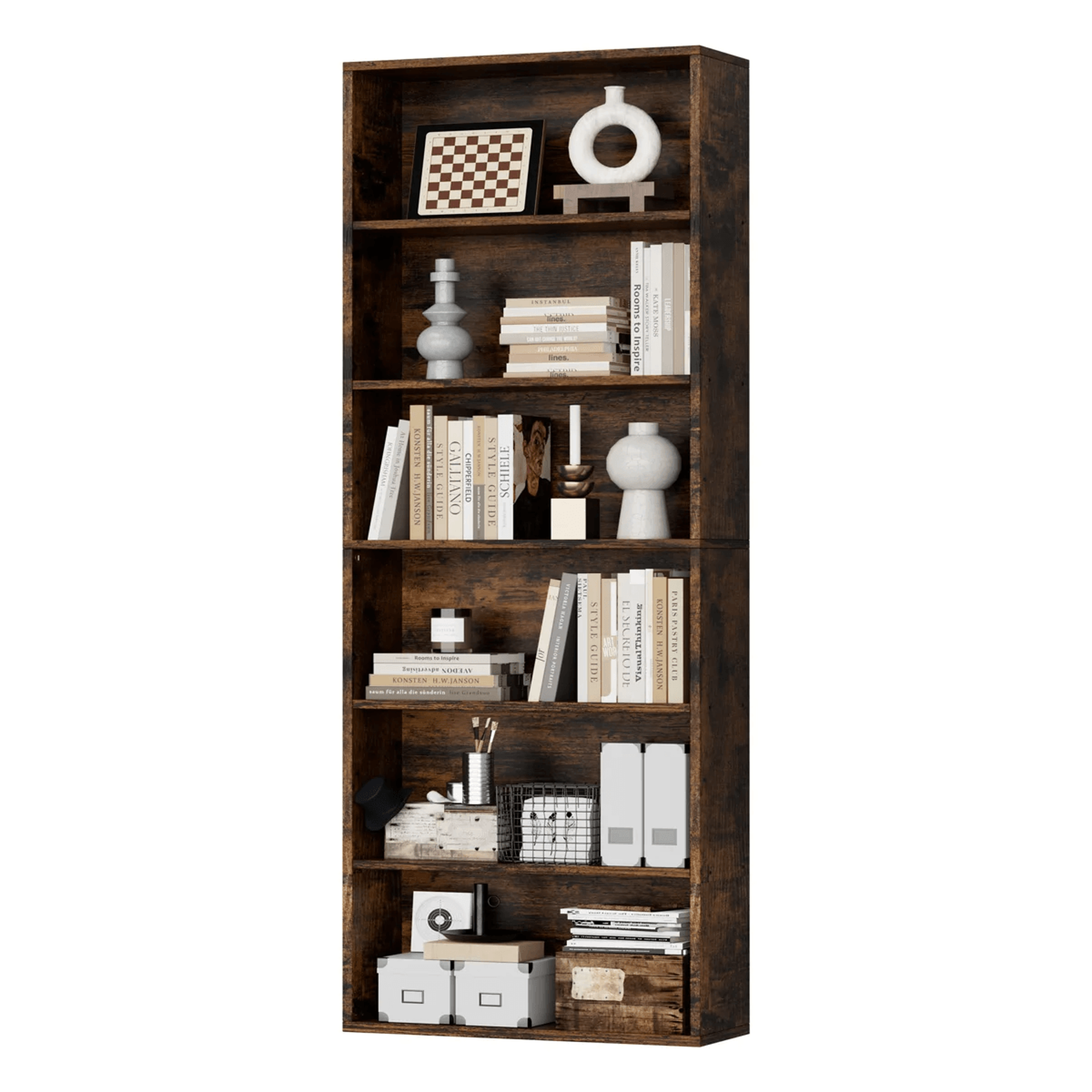 6 Tier Bookcase With Open Shelves And Space Saving Design 6