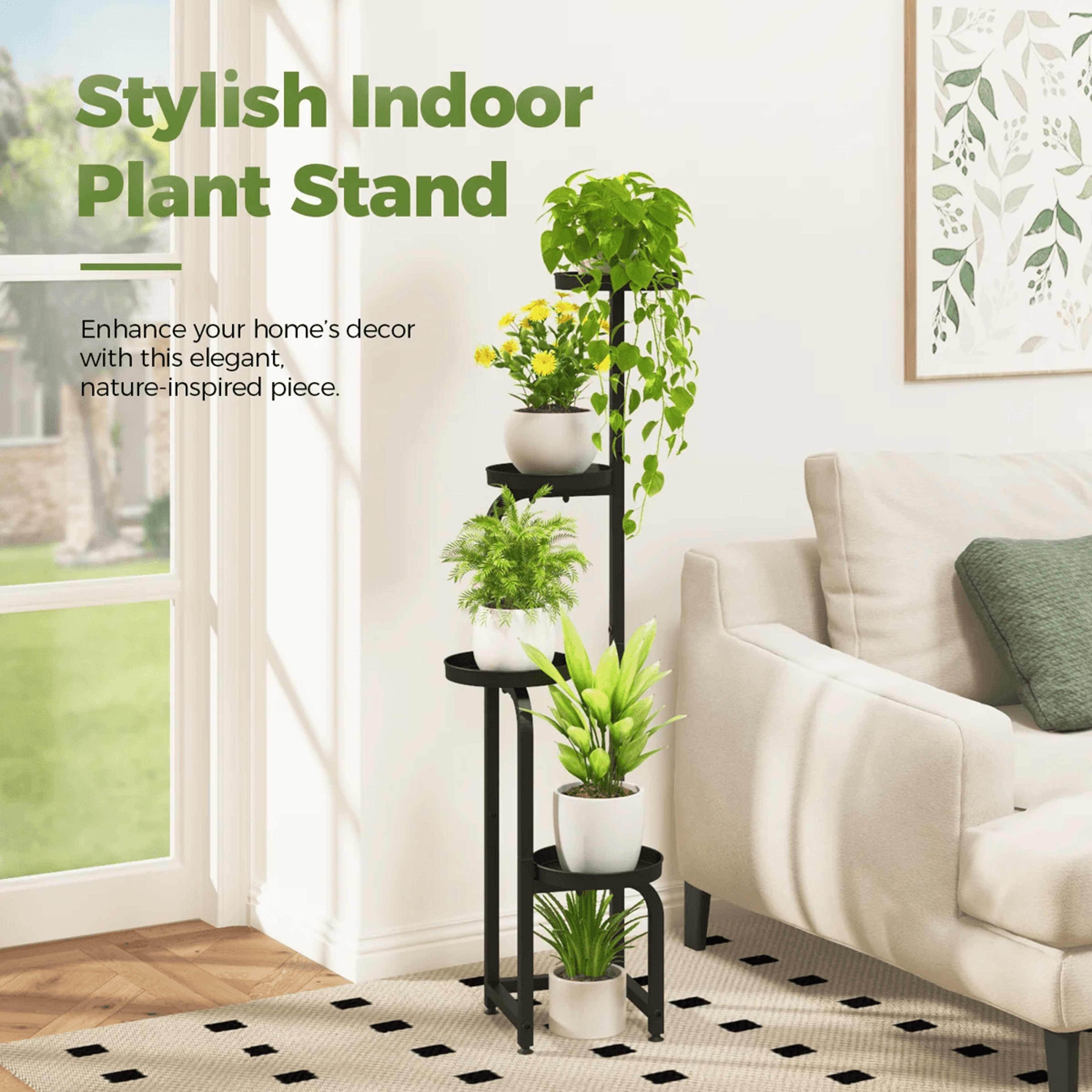 4 Tier Tall Corner Metal Plant Stand With Spiral Shelves For Indoor  Outdoor Use 4