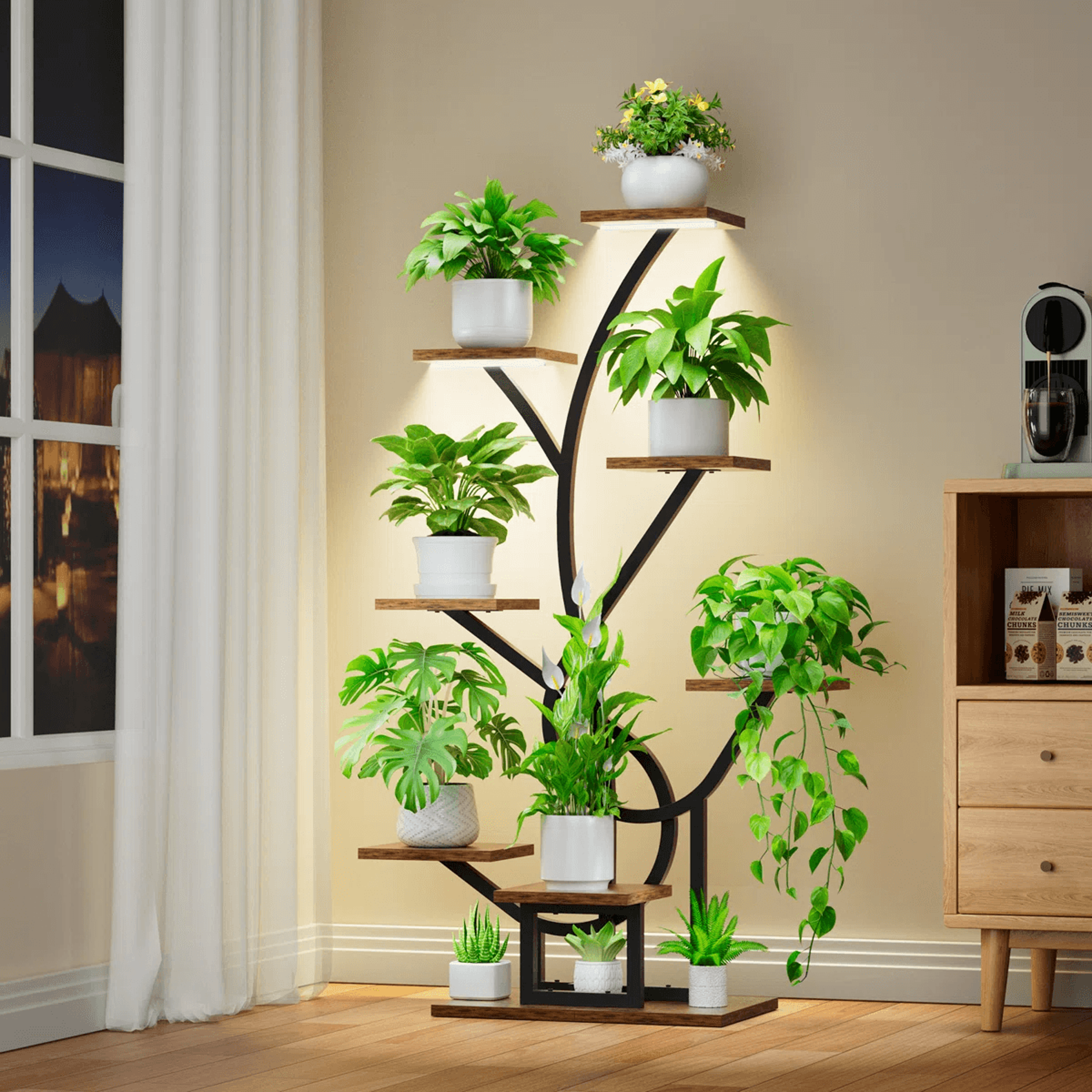 8 tier indoor plant stand with grow lights corner plant shelf