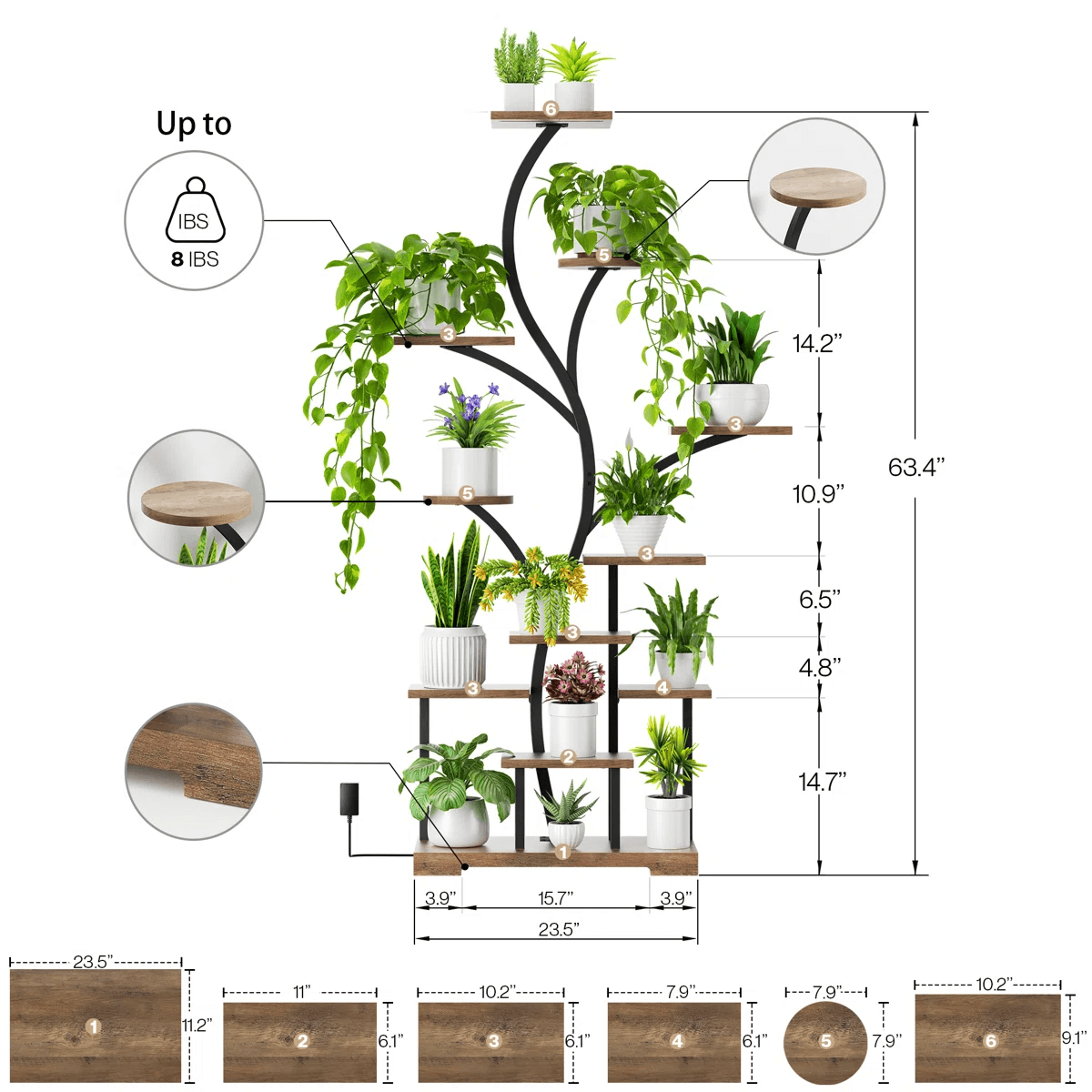 Indoor Plant Stand With Grow Lights And 10 Tier Shelves Brown 1