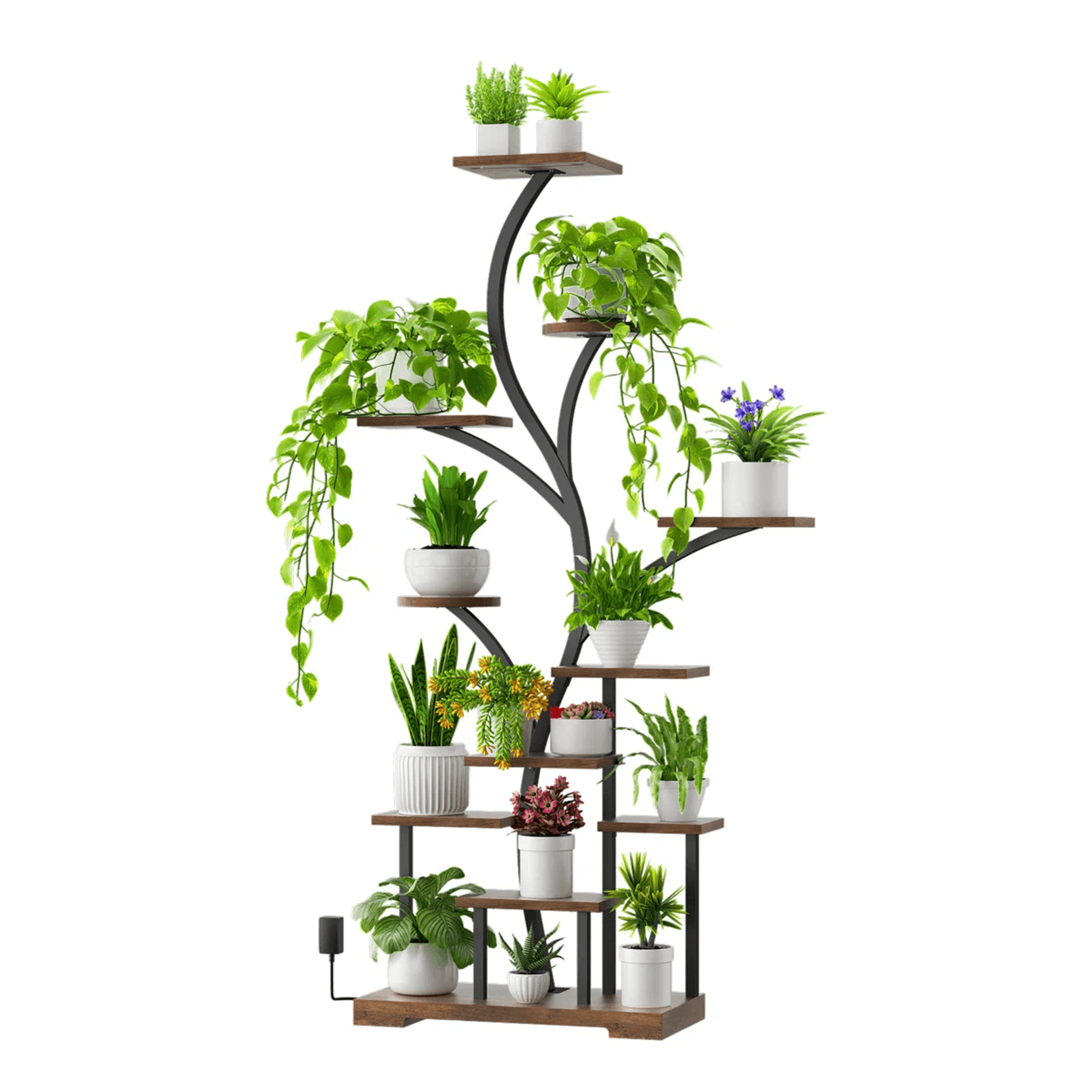 indoor plant stand with grow lights and 10 tier shelves brown