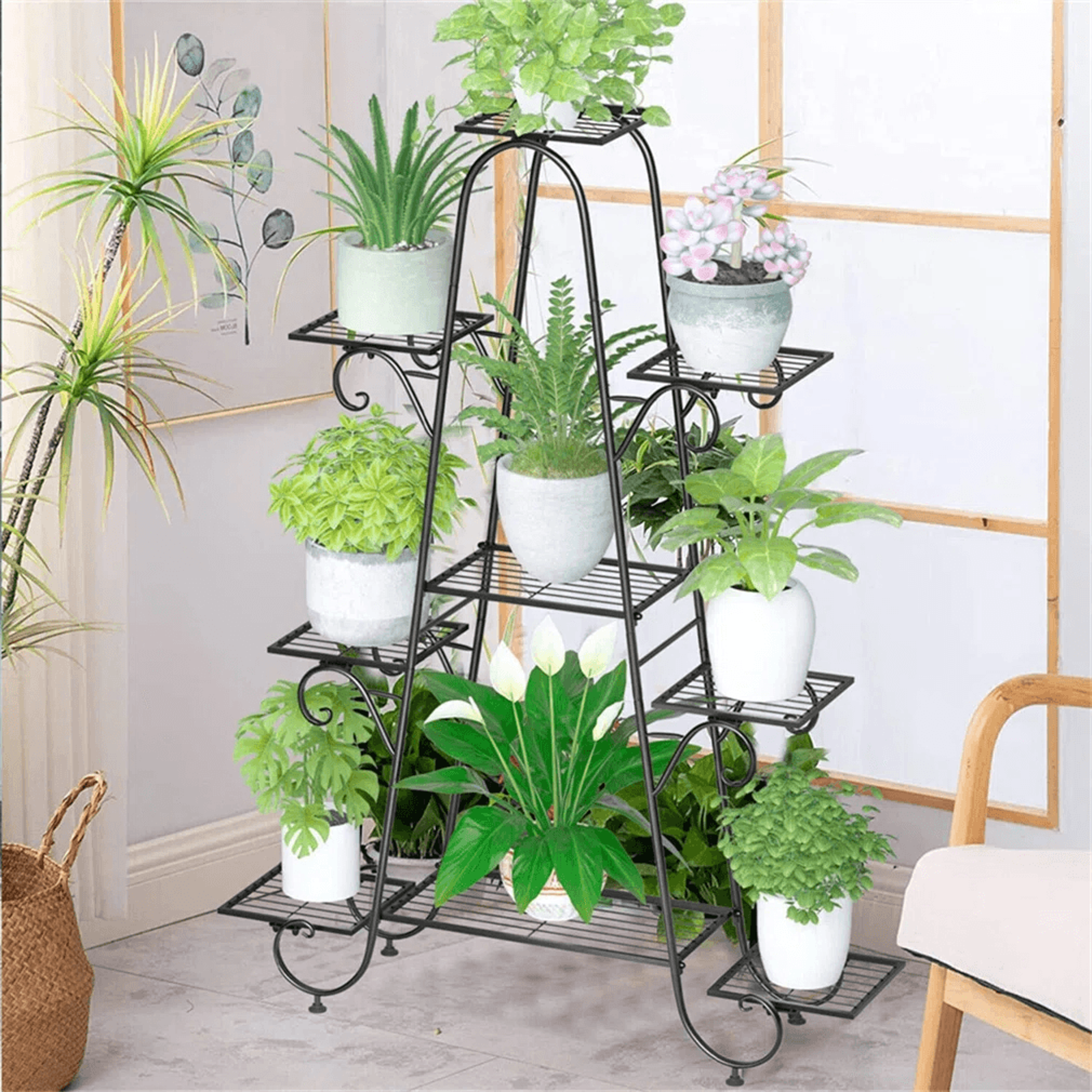 9 Tier Iron Plant Stand With Steel Shelves Black MultiLevel Plant Display 2
