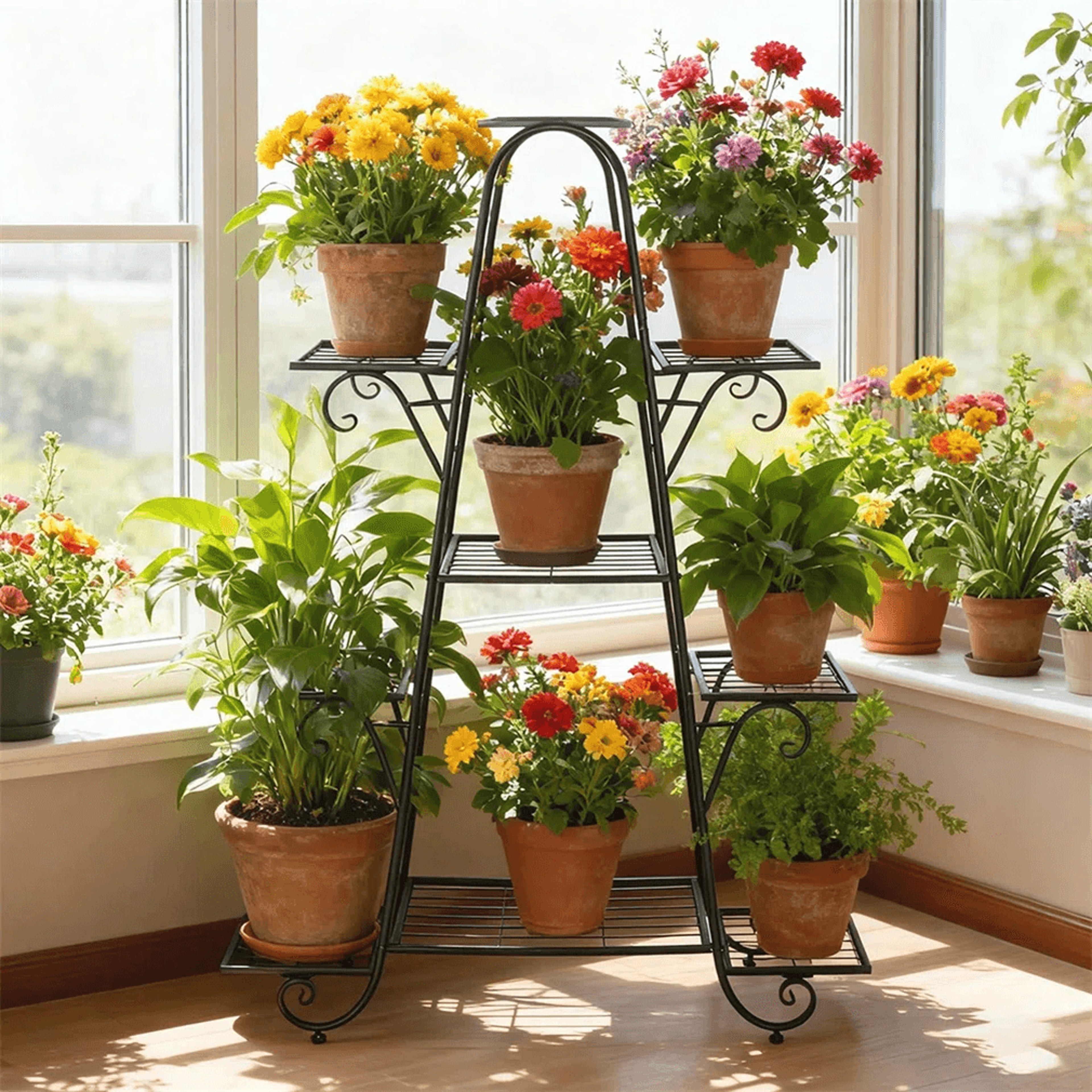9 Tier Iron Plant Stand With Steel Shelves Black MultiLevel Plant Display 4