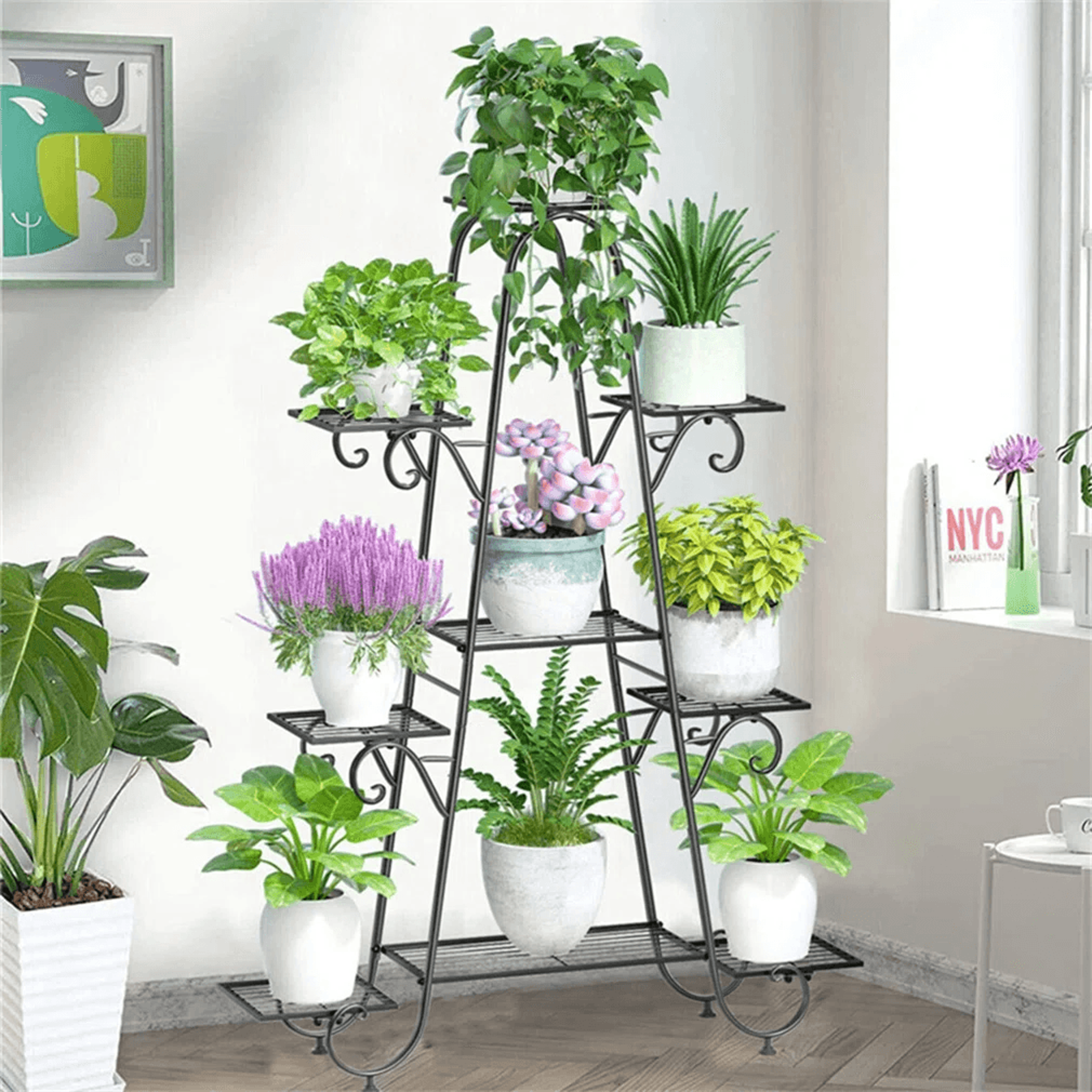 9 Tier Iron Plant Stand With Steel Shelves Black MultiLevel Plant Display 10