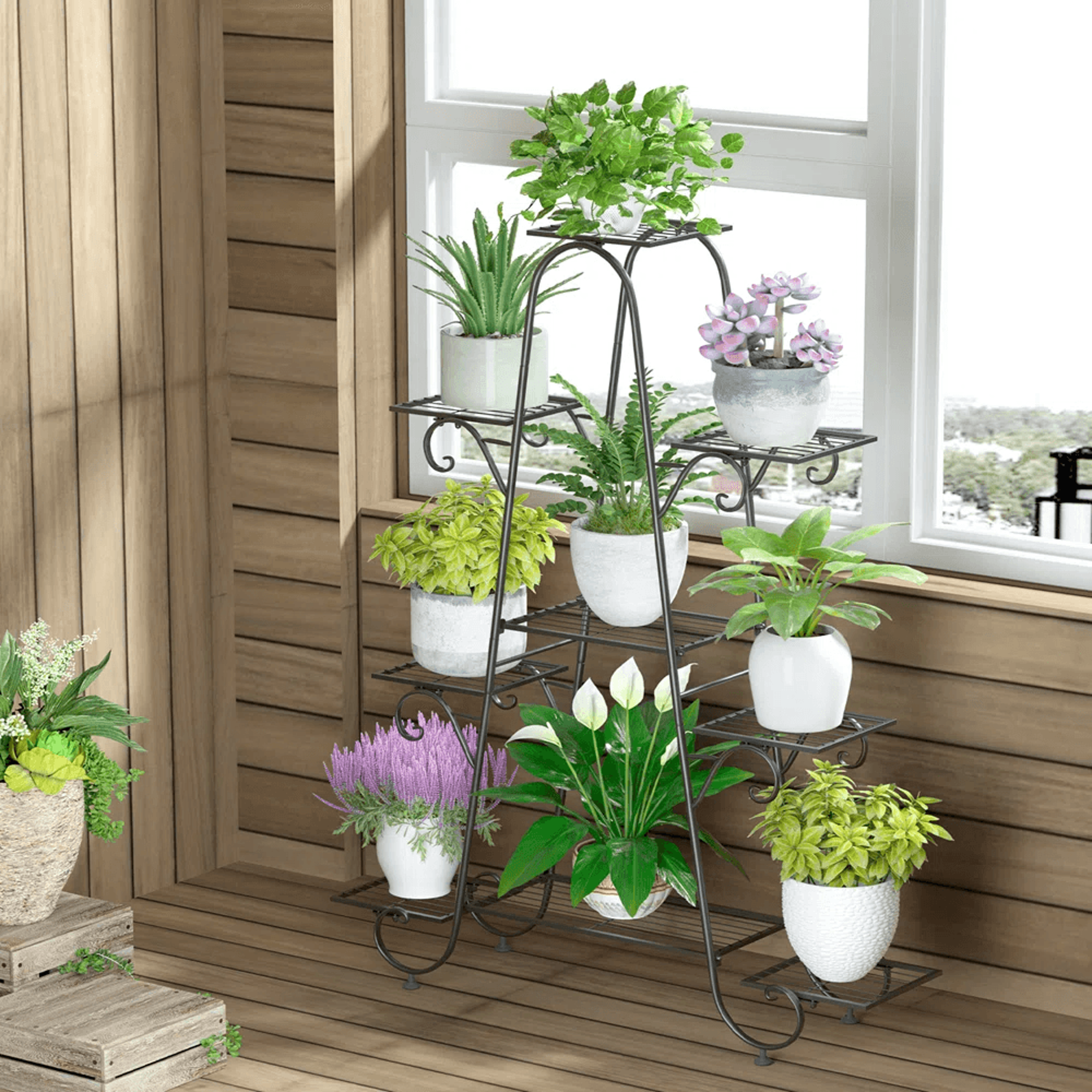 9 Tier Iron Plant Stand With Steel Shelves Black MultiLevel Plant Display 11