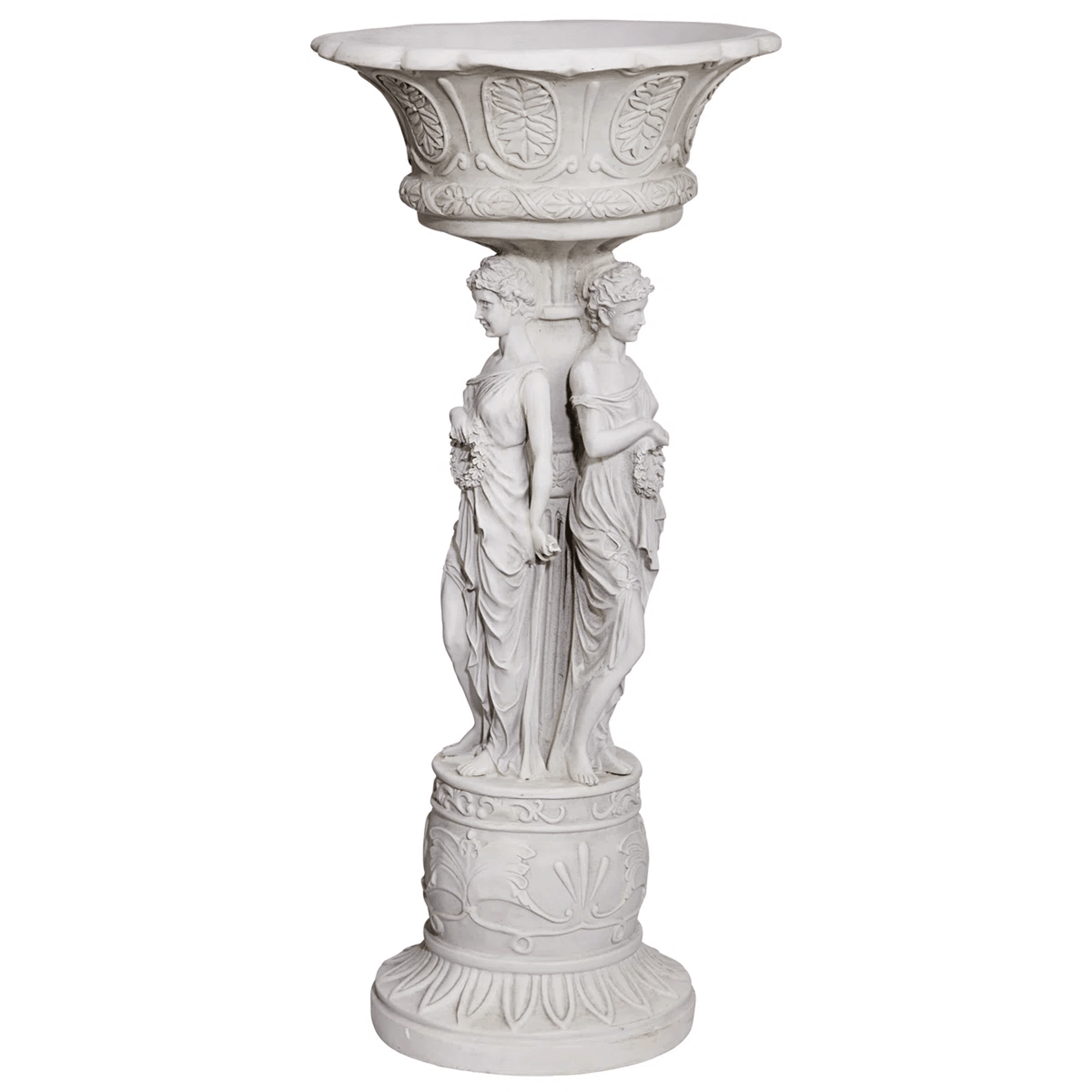 Neoclassical Urn Pedestal Plant Stand With Dancing Maidens Sculpture 8