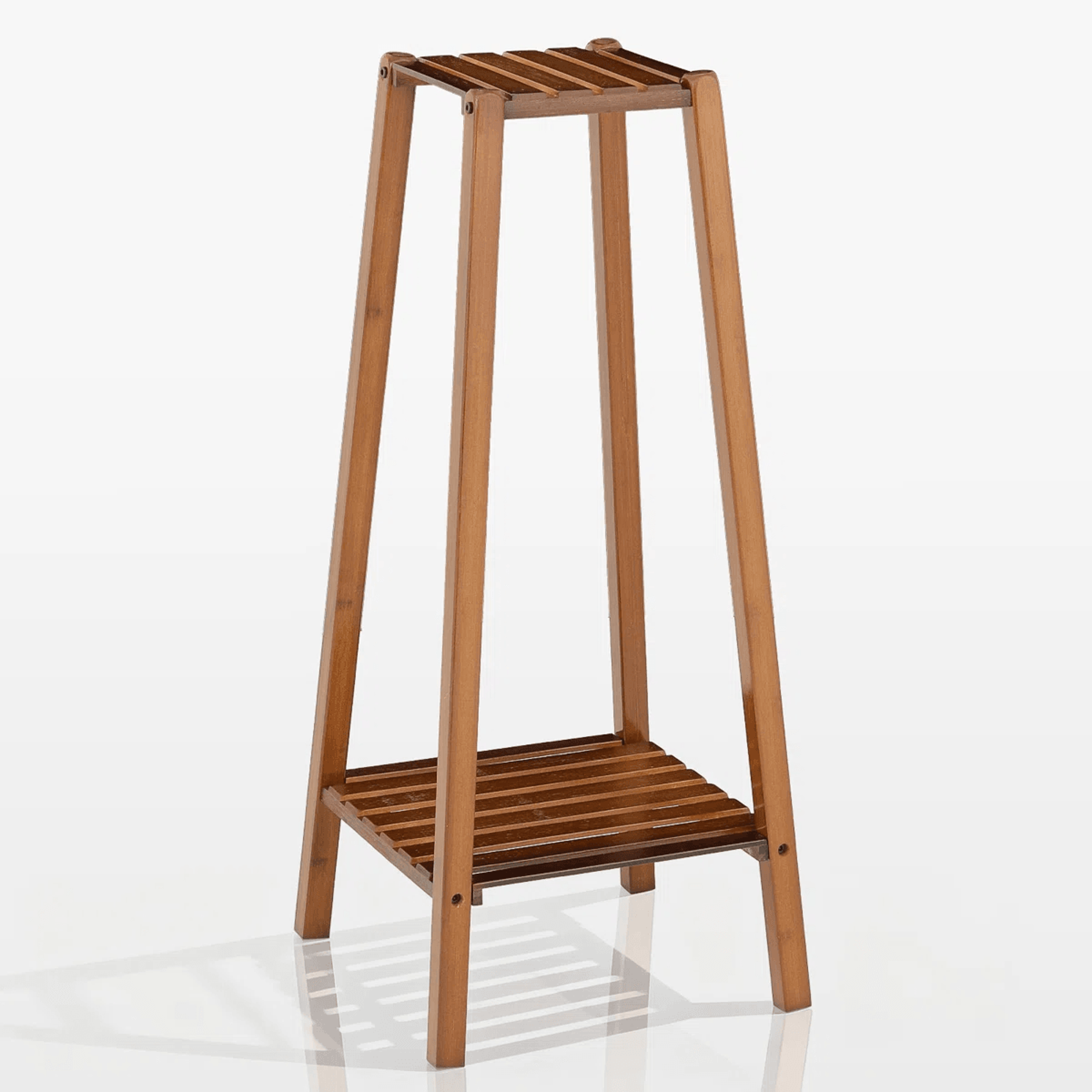 2 tier bamboo plant stand with wooden shelves for indoor and balcony display