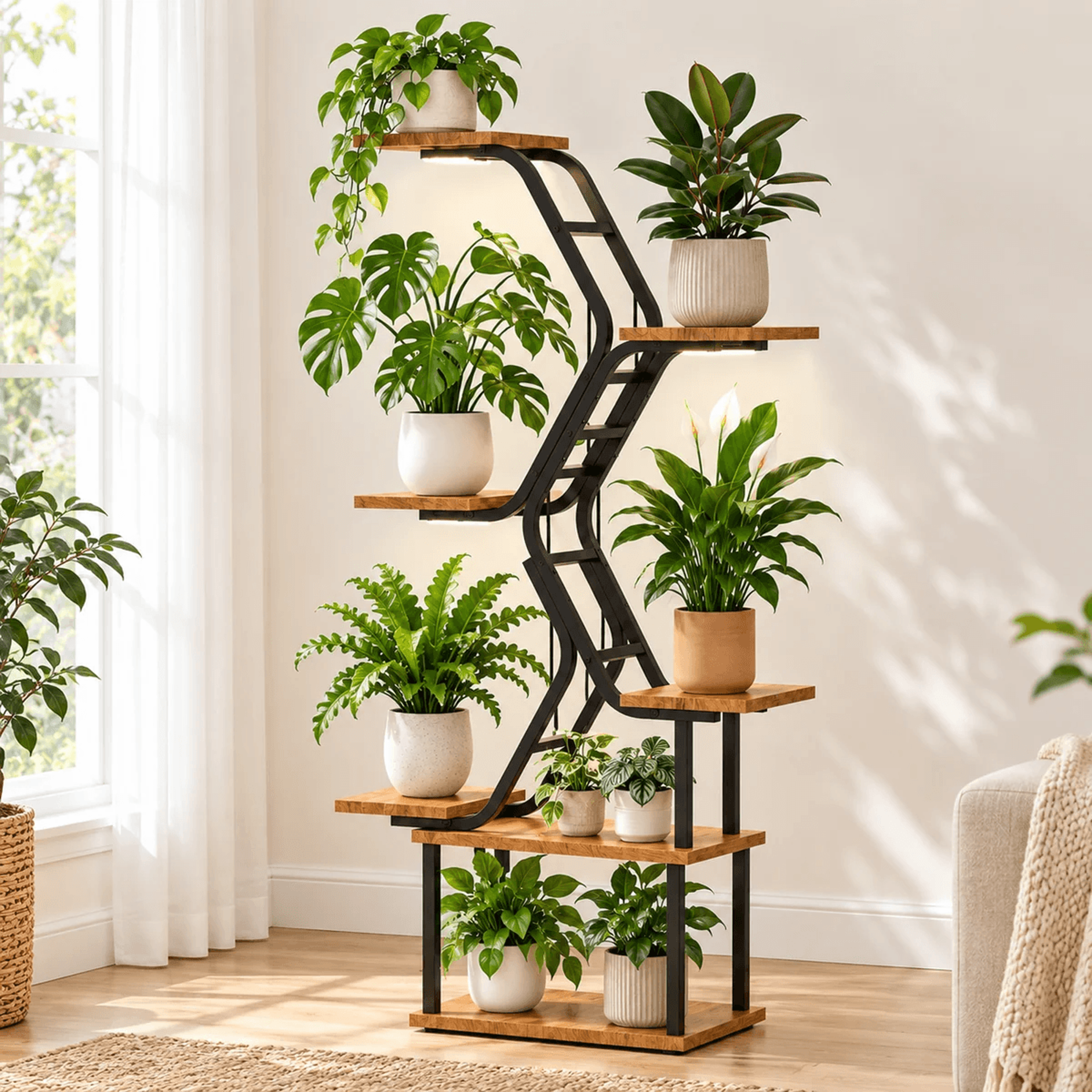 indoor plant stand with grow lights 7 tier metal plant shelf