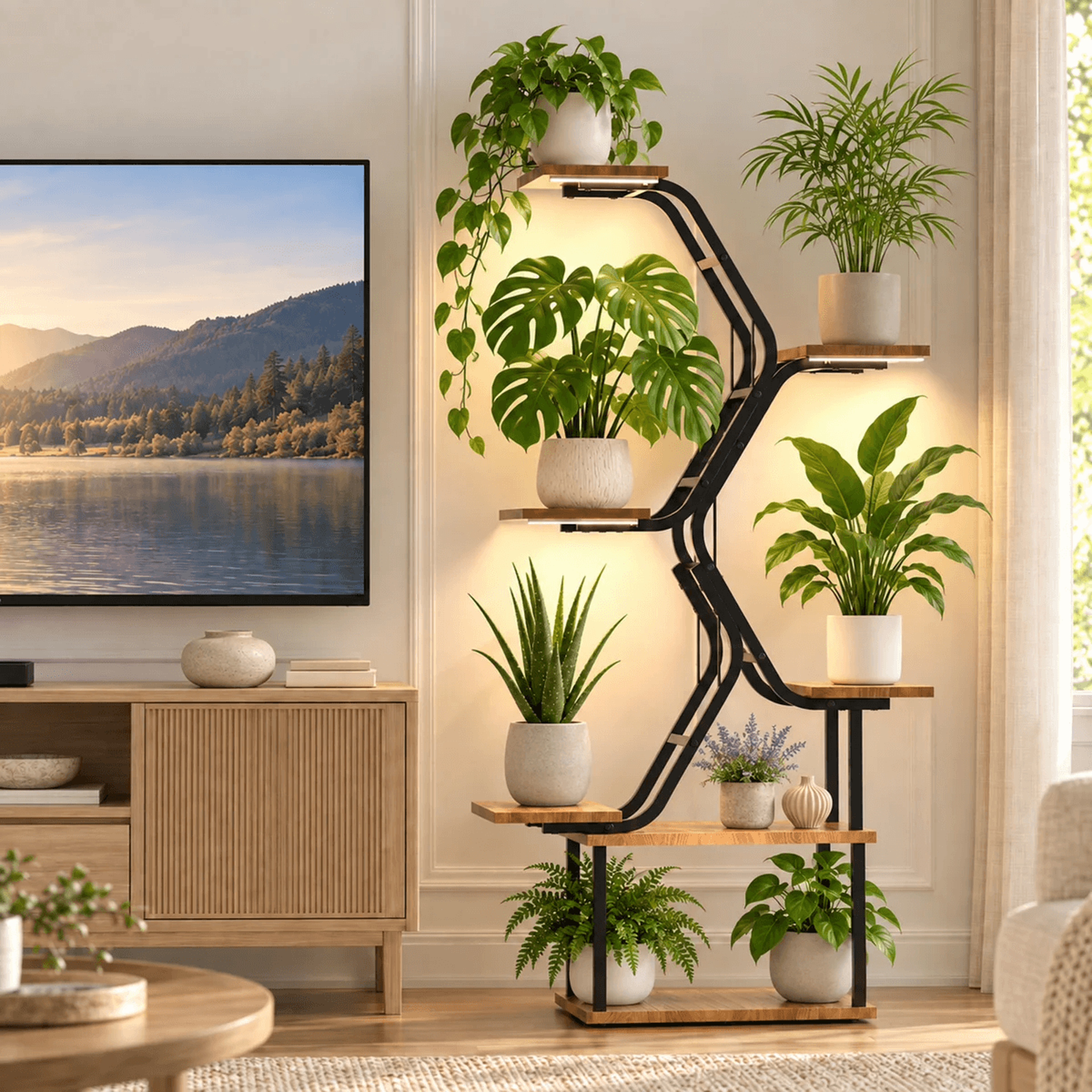 Indoor Plant Stand With Grow Lights 7 Tier Metal Plant Shelf 7