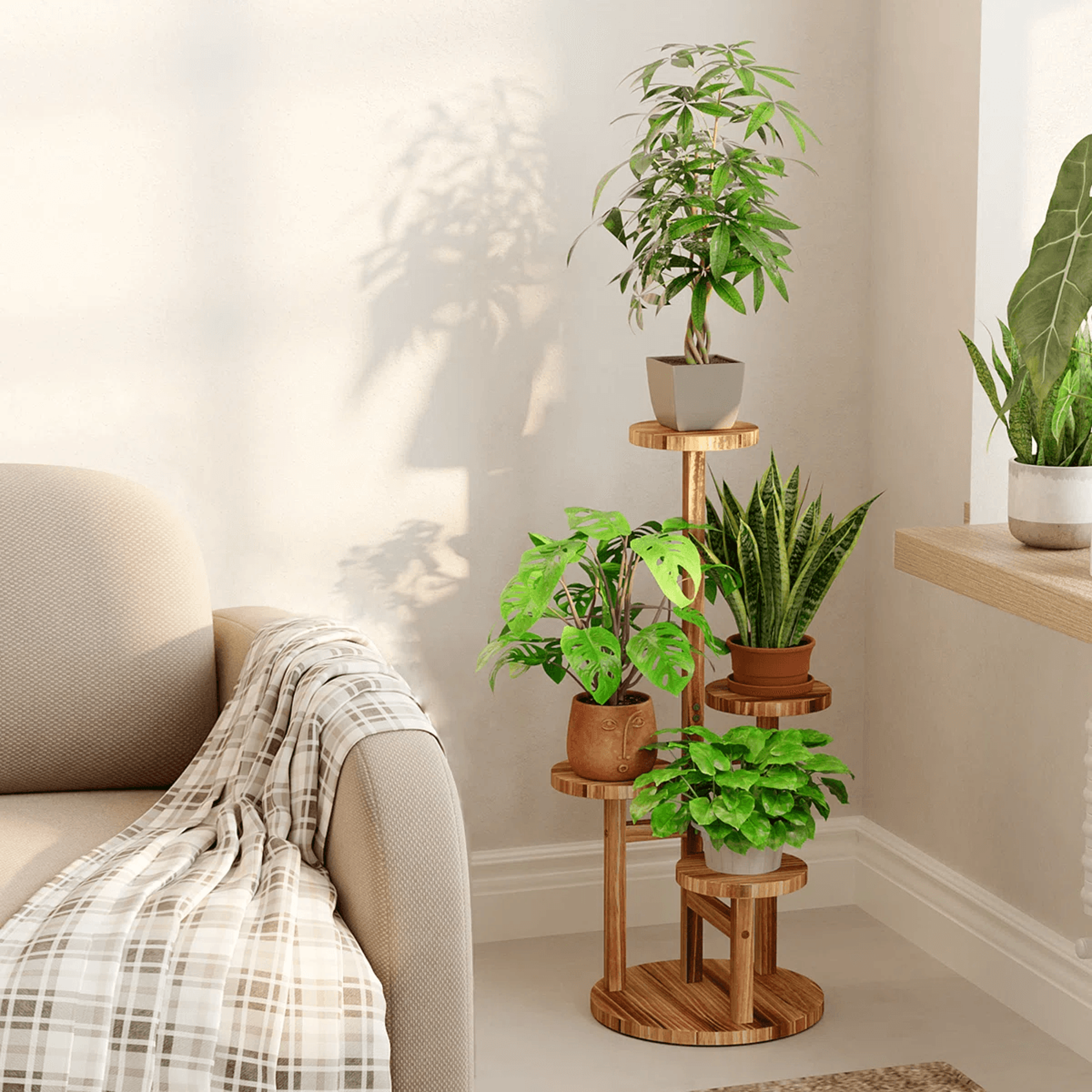 4 Tier Wooden Plant Stand For Indoor And Outdoor Plant Display 2