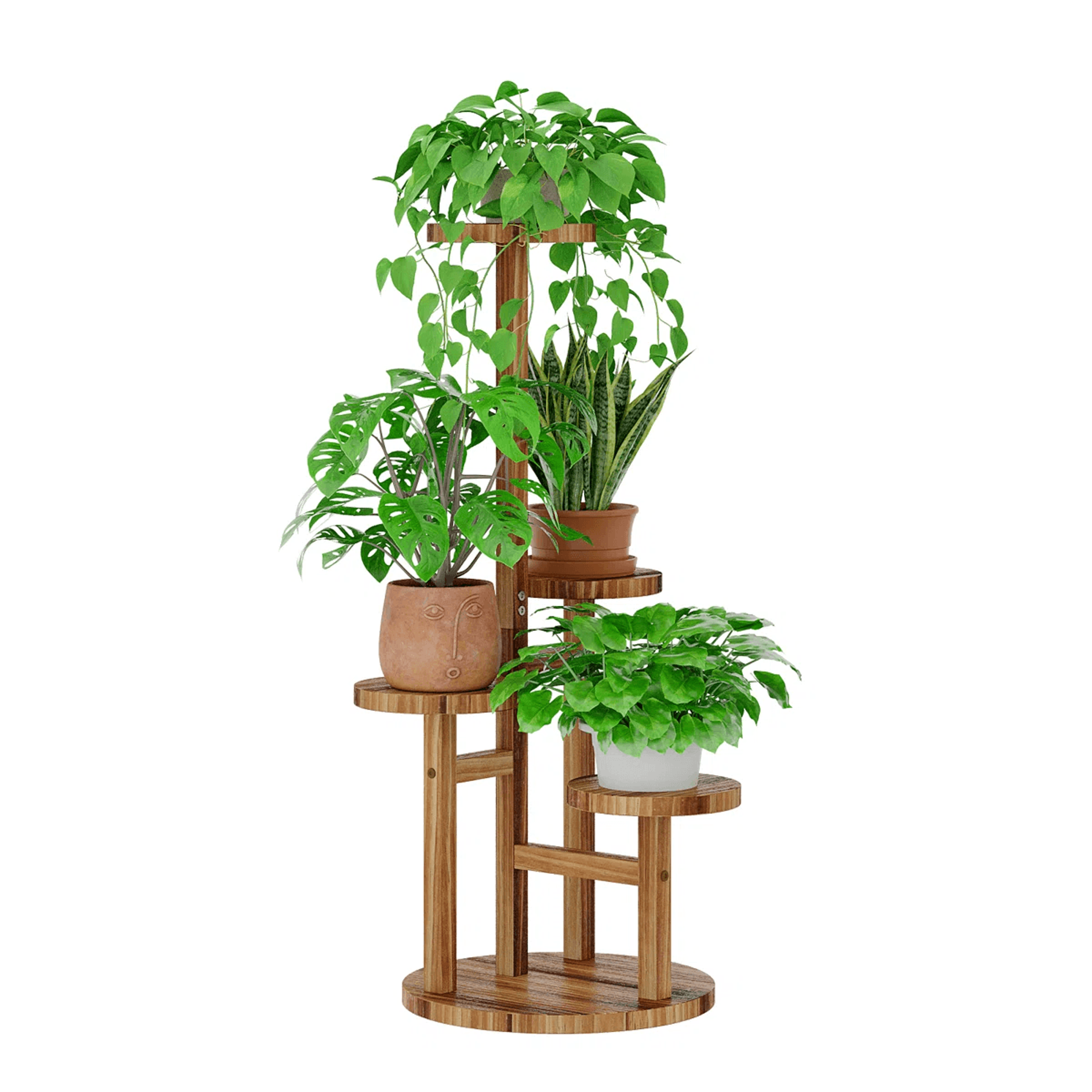 4 tier wooden plant stand for indoor and outdoor plant display