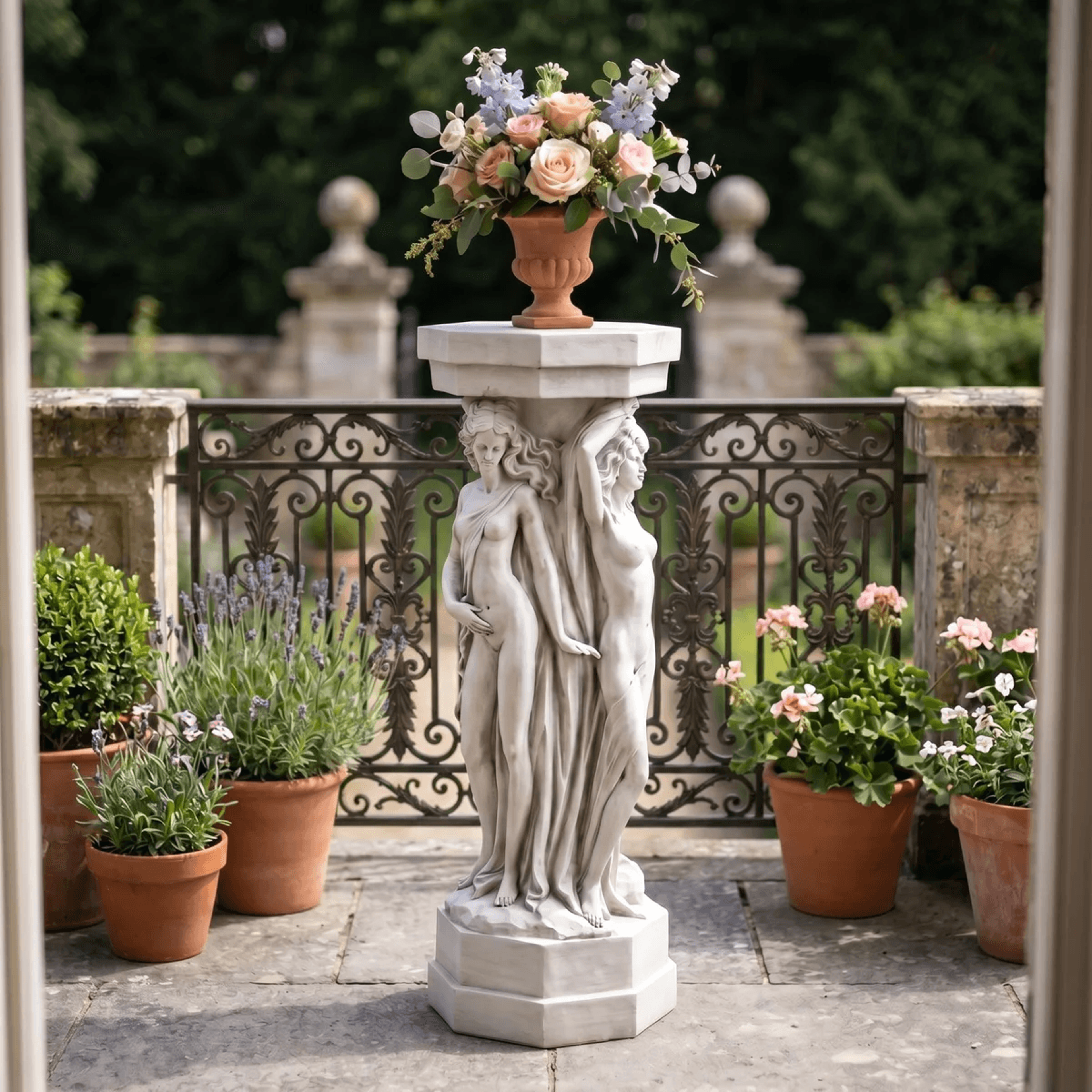 greek goddess sculptural plant stand with faux stone finish white