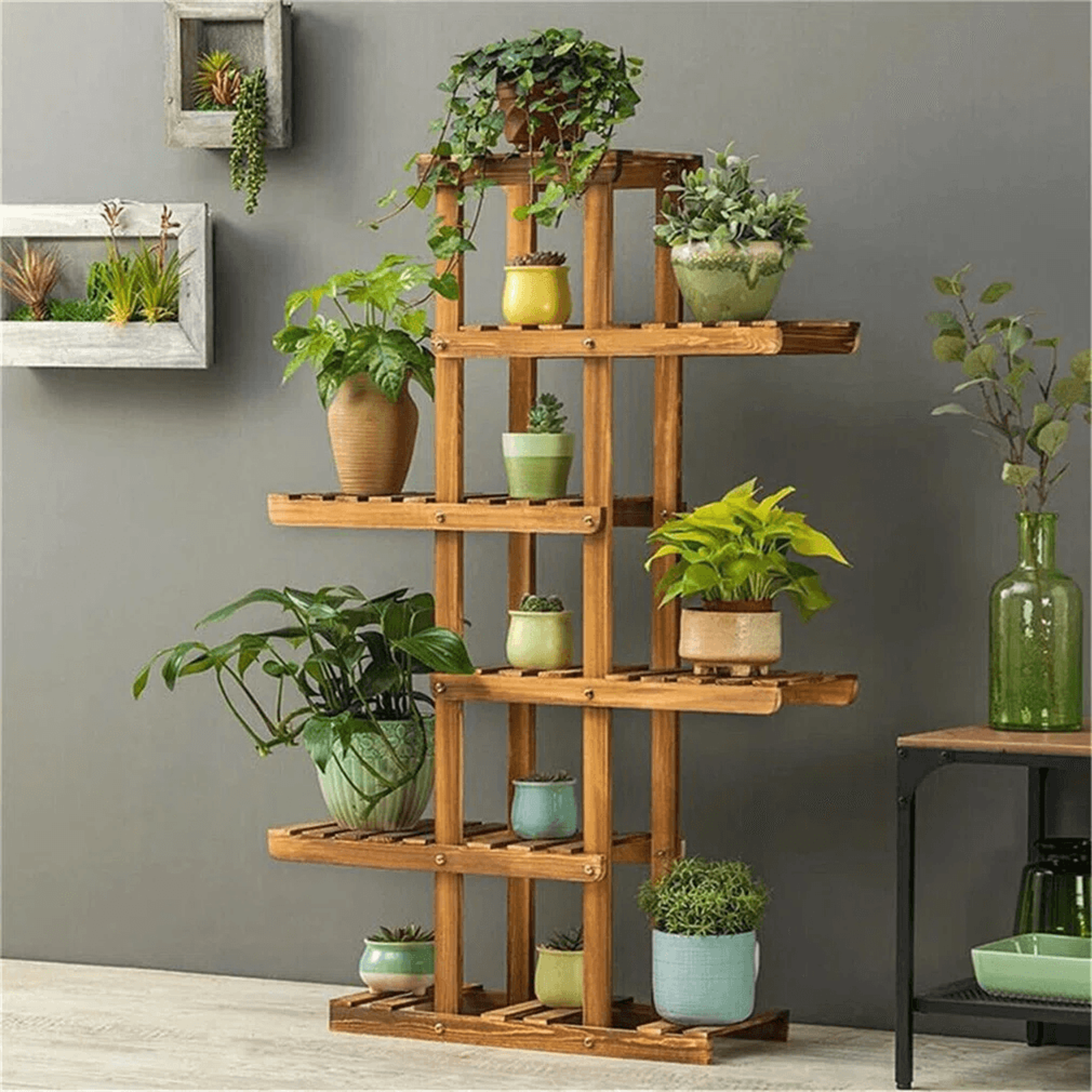 6 tier bamboo plant stand with multi-level flower display shelves