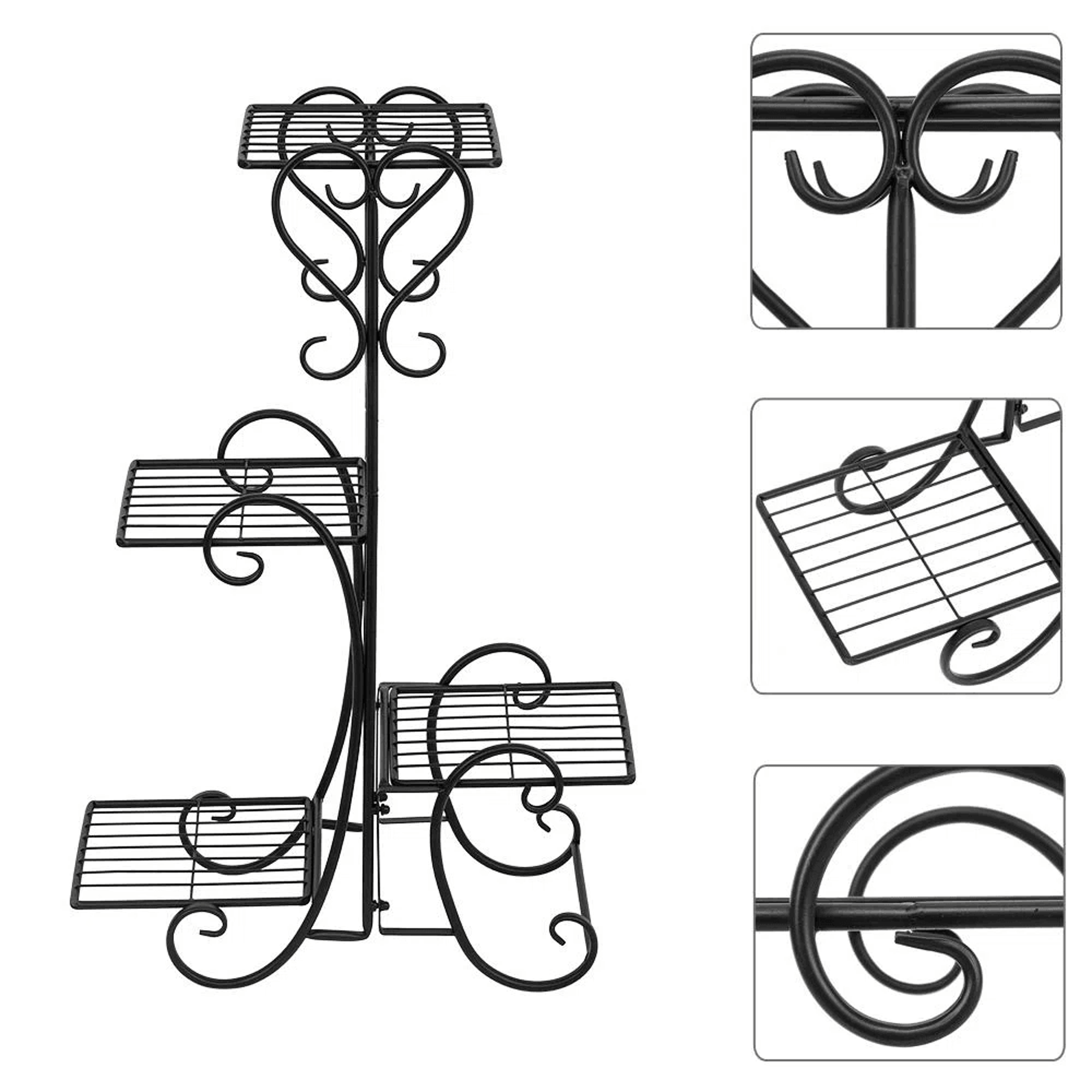 4 Tier Black Metal Plant Stand With Decorative Shelves 1