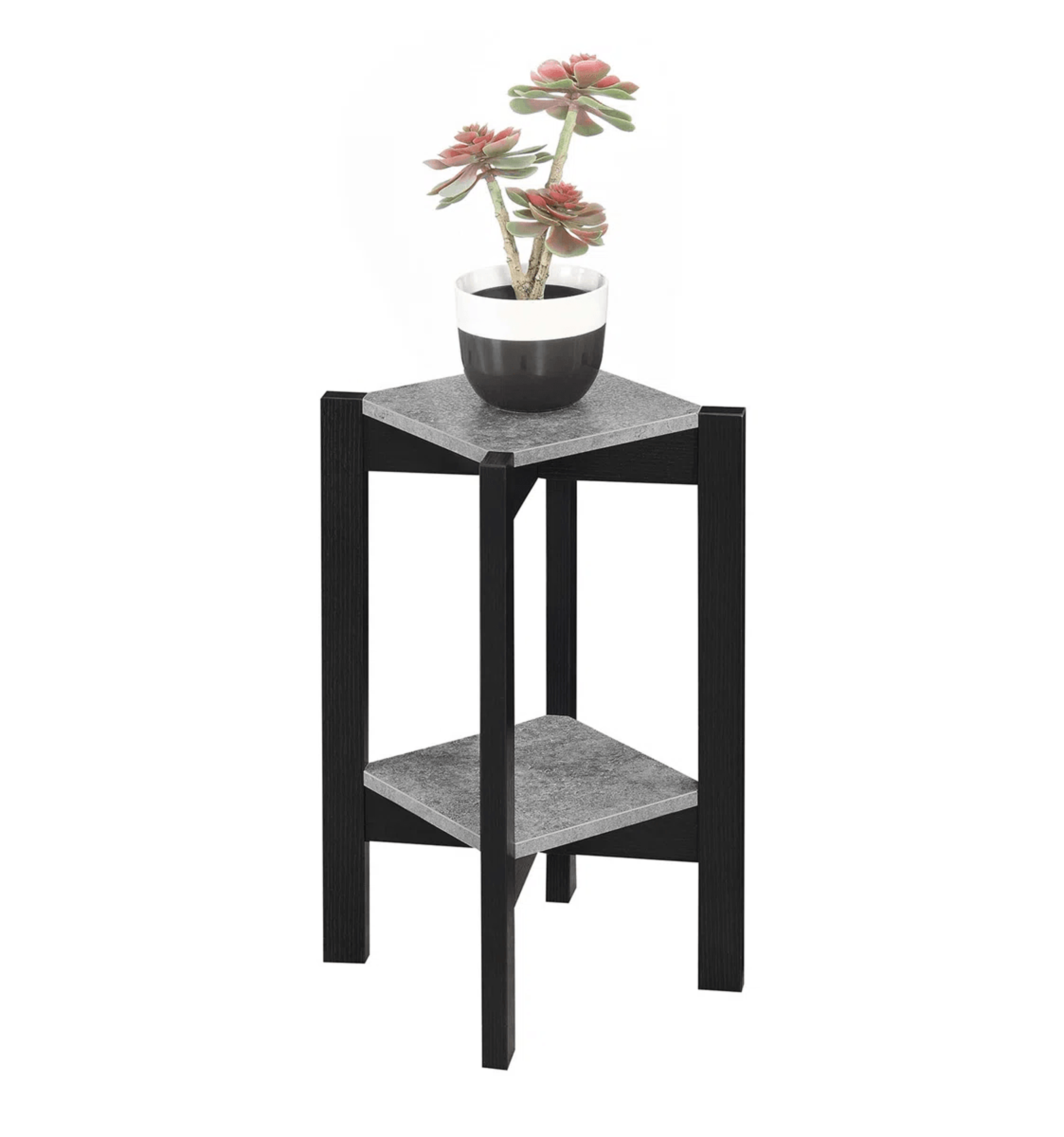 2 Tier Plant Stand With Faux Cement Finish And Square Shelves 1