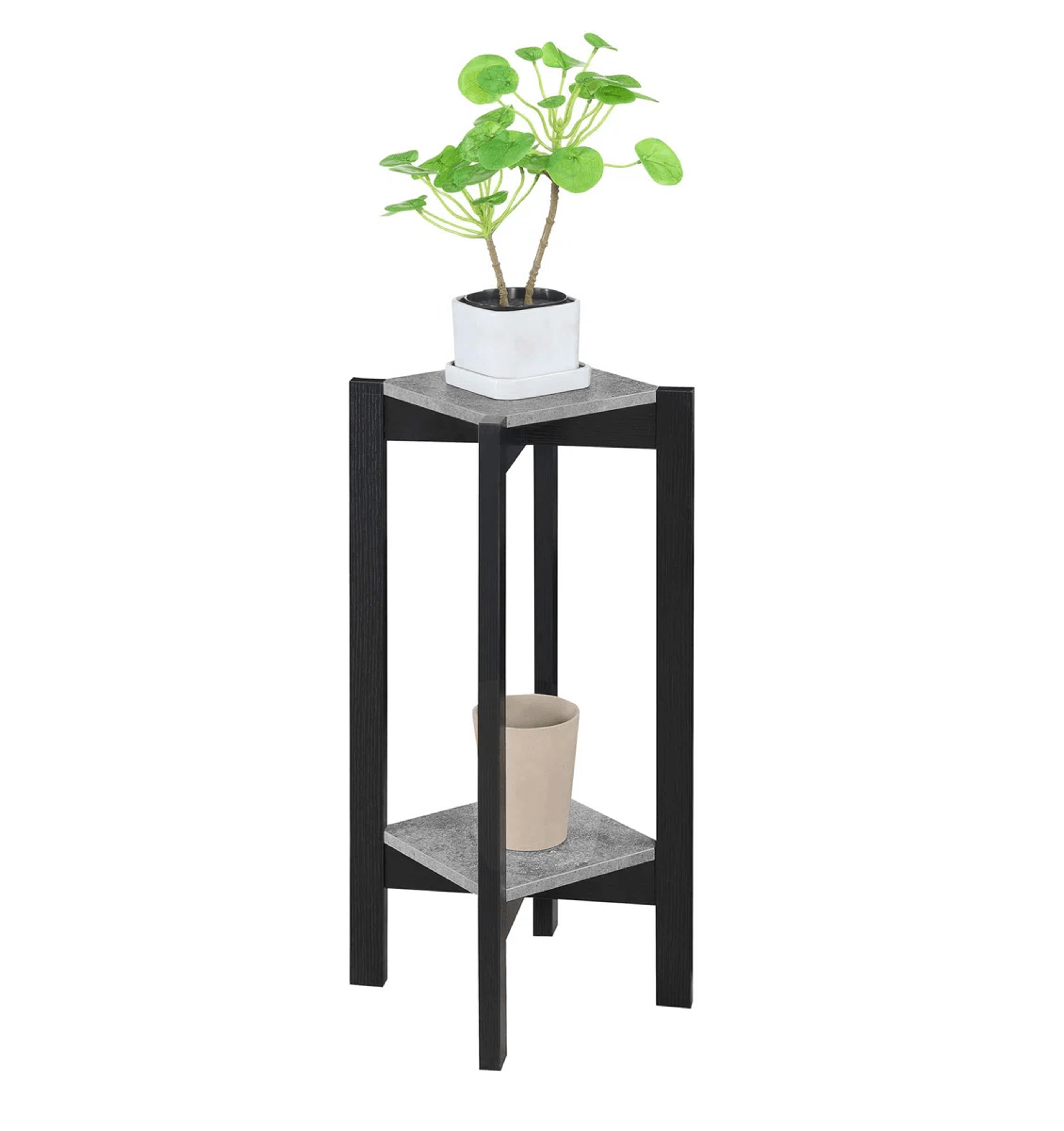 2 Tier Plant Stand With Faux Cement Finish And Square Shelves 7