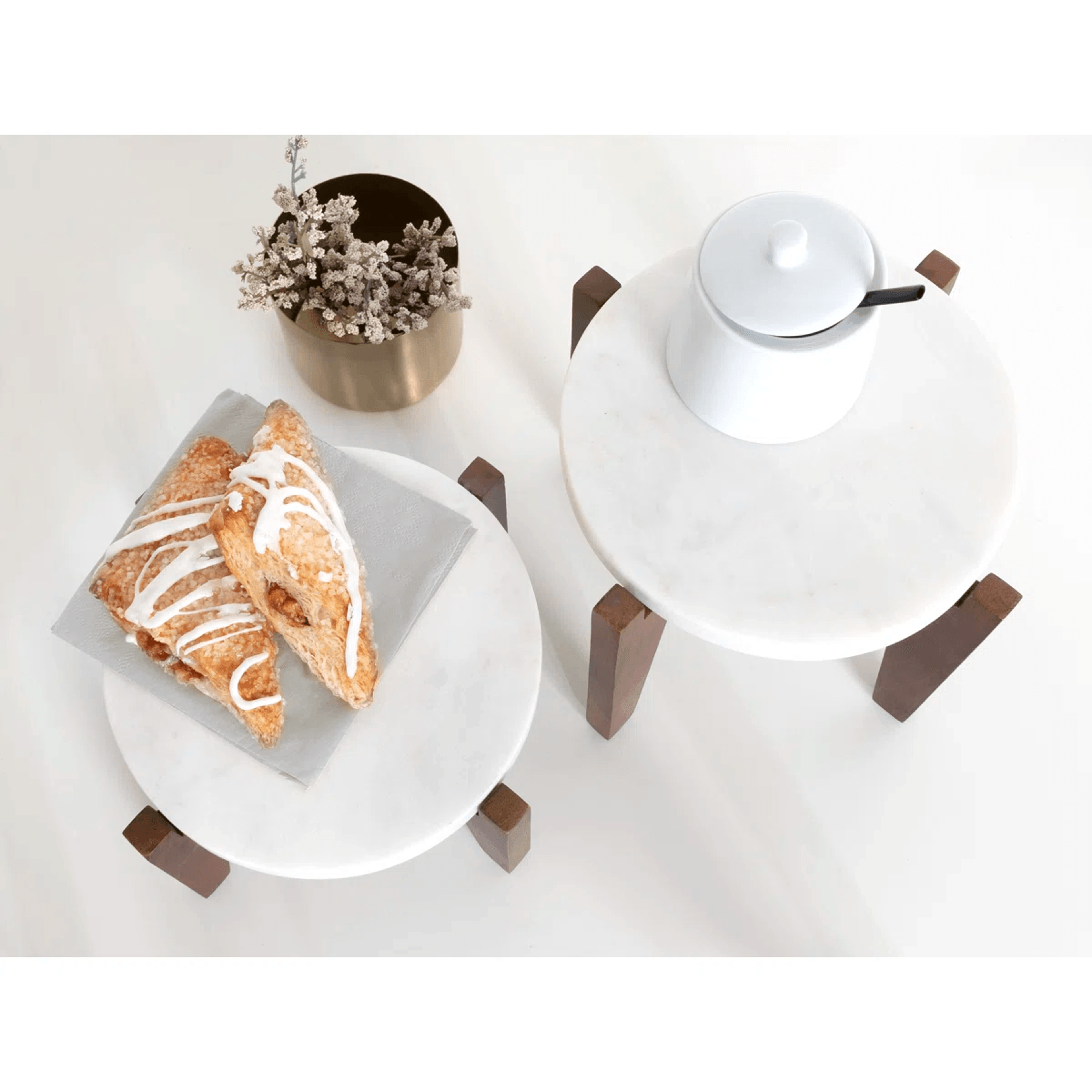 Round Marble Plant Stand Set Of 2 With Mango Wood Bases 9