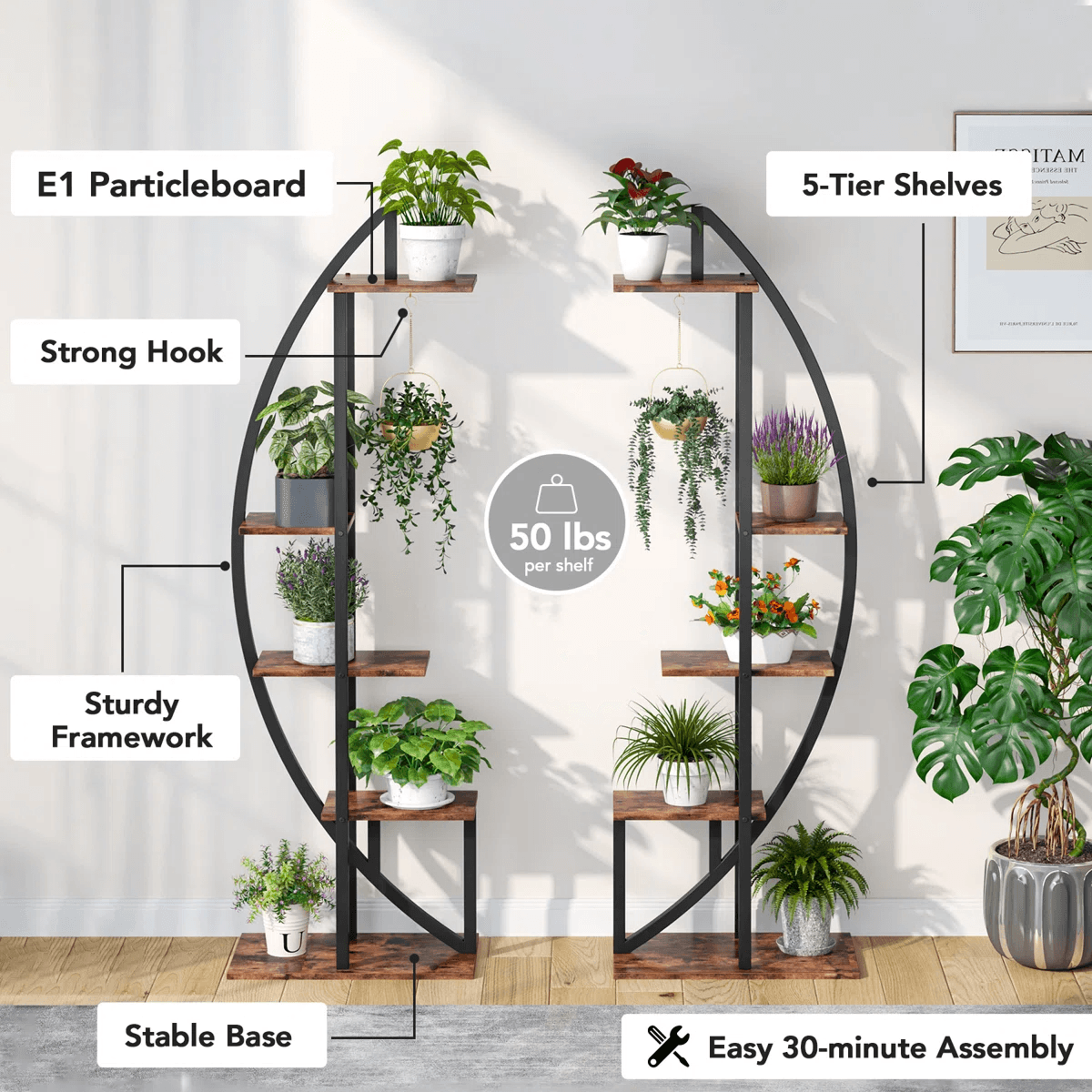 10 Tier Plant Stand Set Of 2 With Wood Shelves And Steel Frame 2