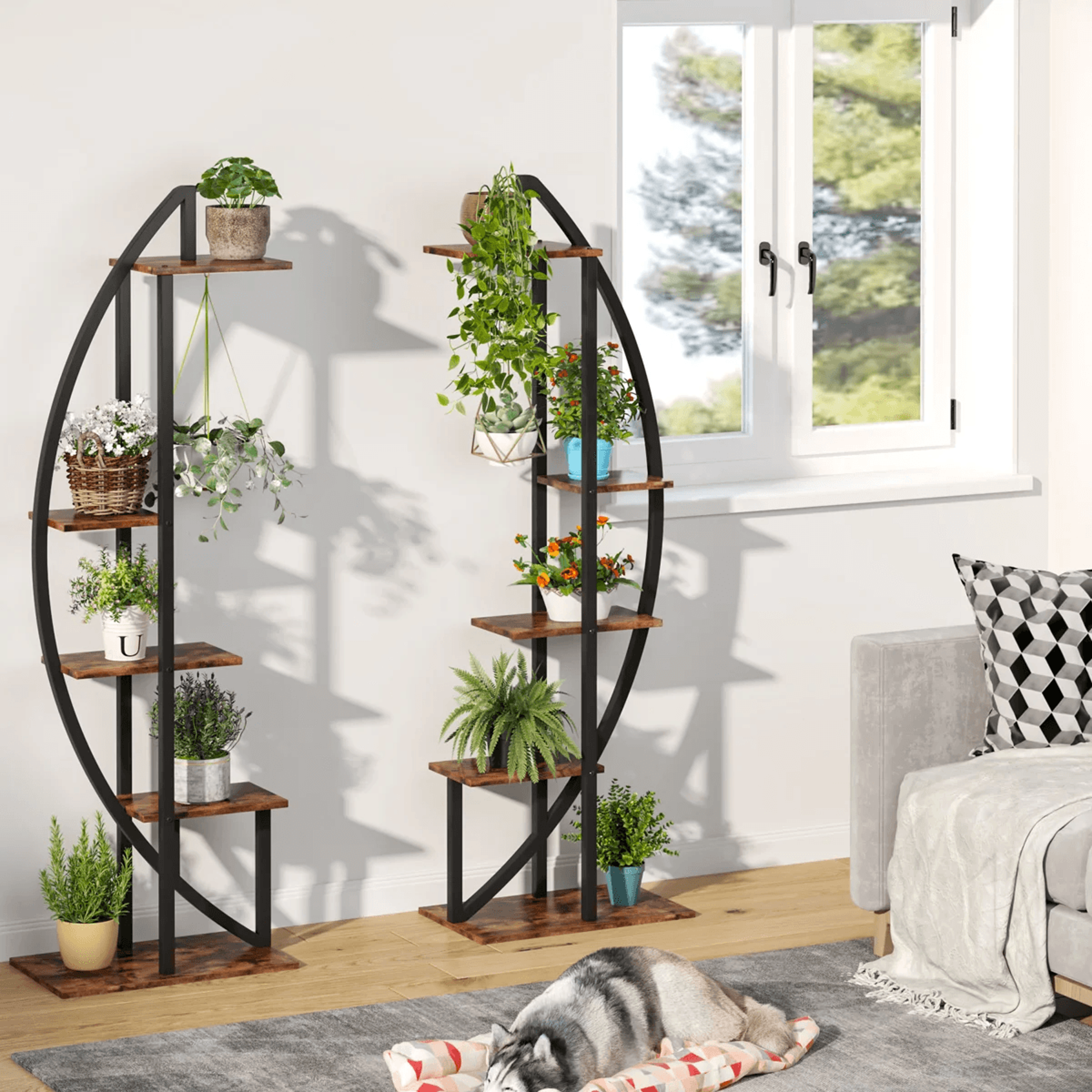 10 Tier Plant Stand Set Of 2 With Wood Shelves And Steel Frame 5