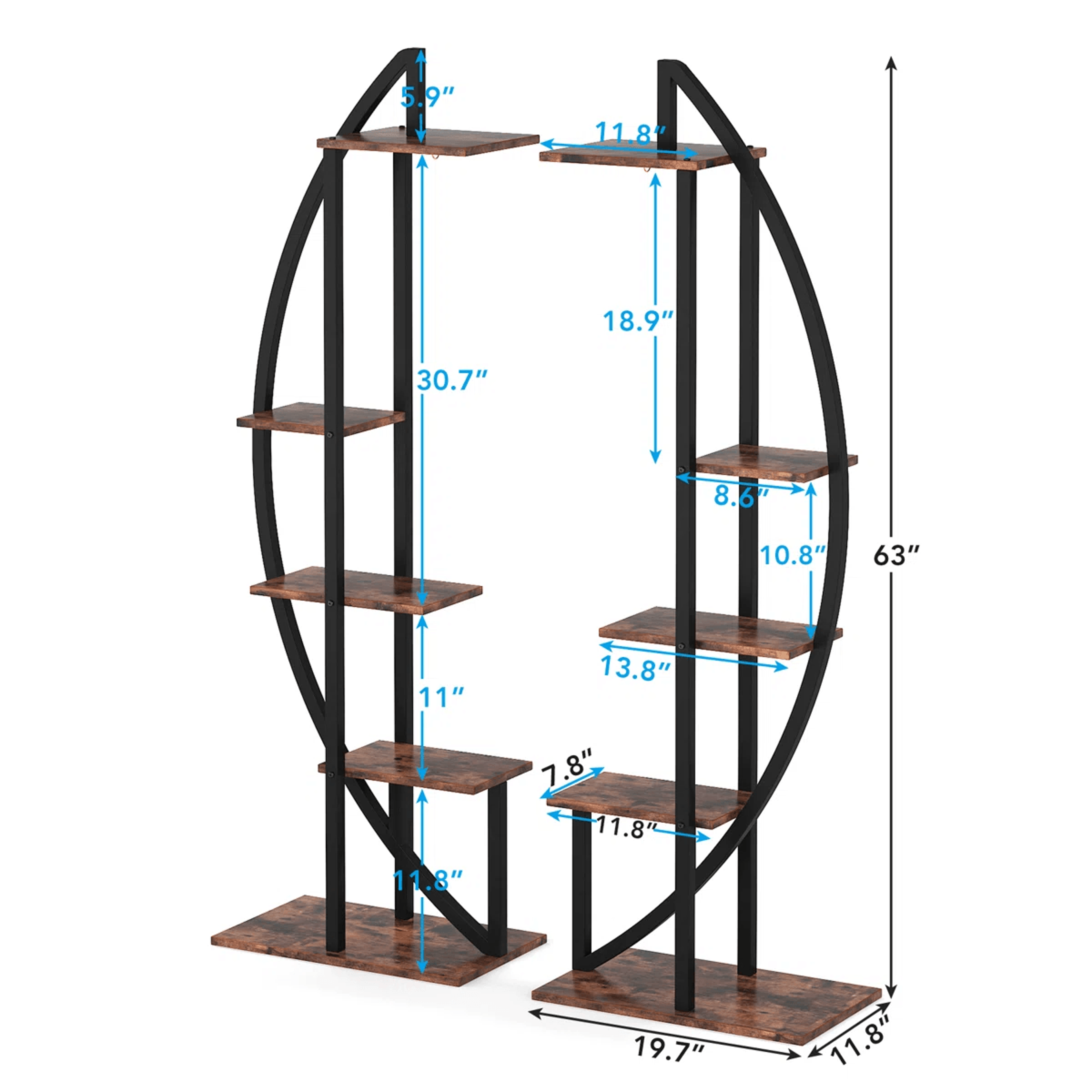 10 Tier Plant Stand Set Of 2 With Wood Shelves And Steel Frame 3
