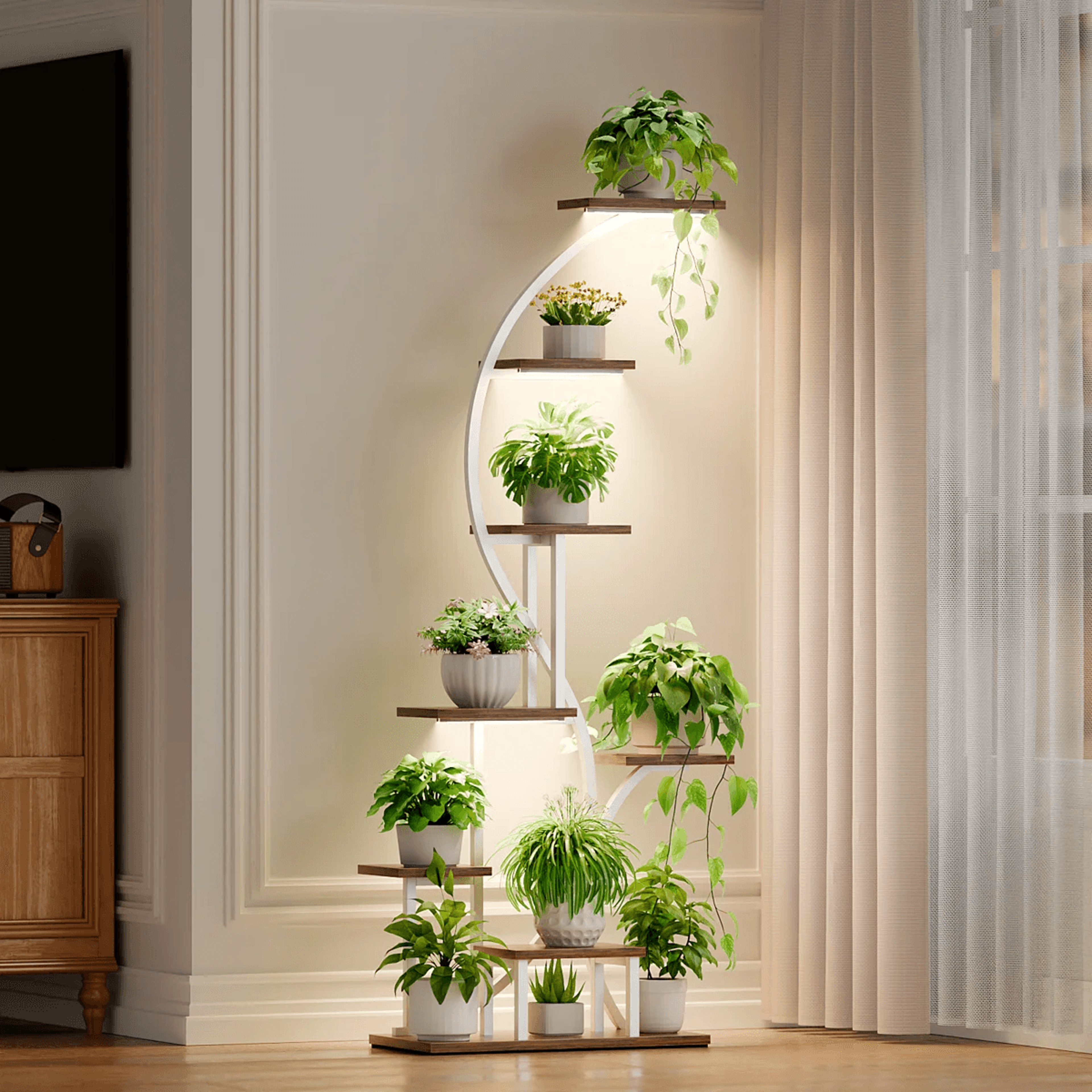 8 tier indoor plant stand with grow lights and 10 pot holders