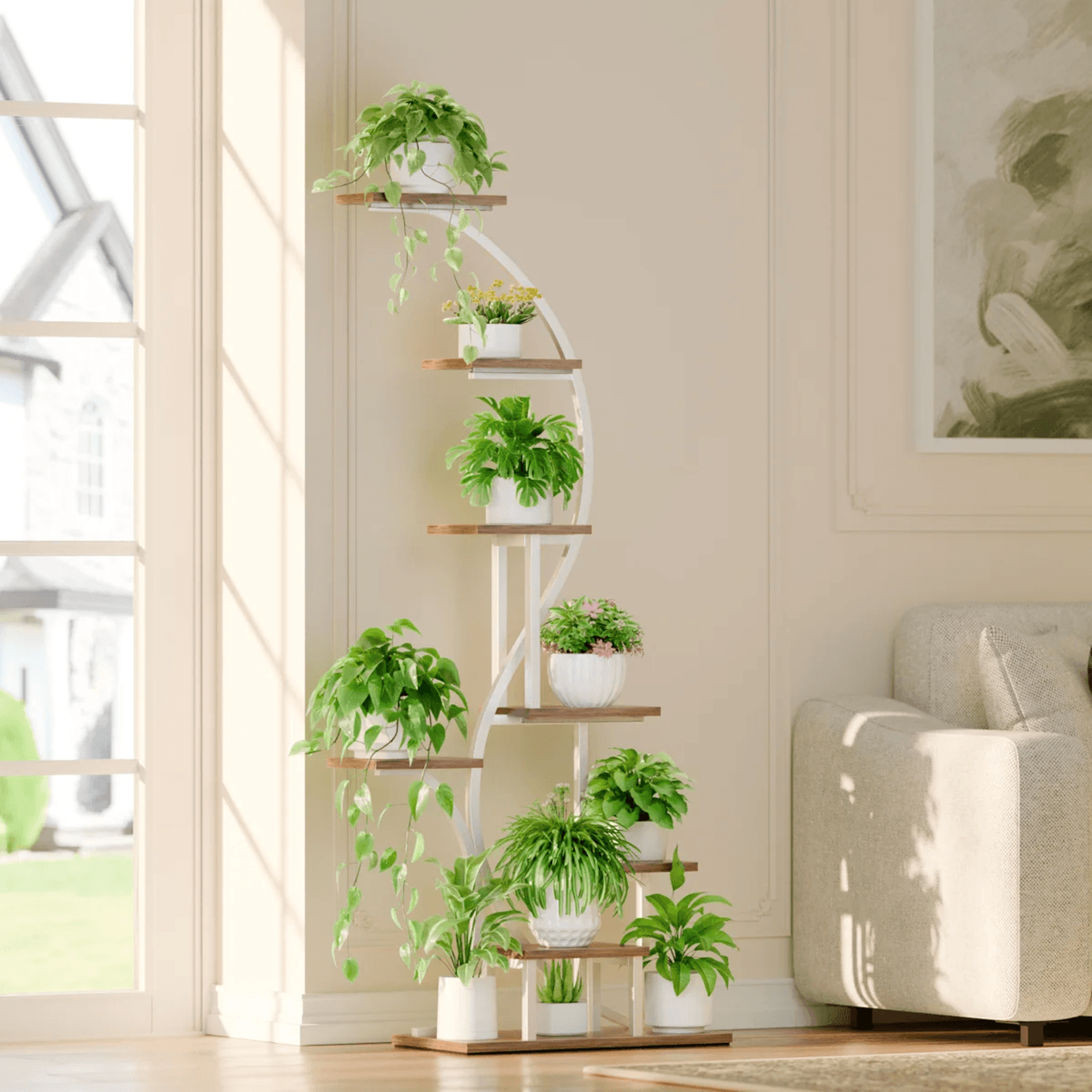 8 Tier Indoor Plant Stand With Grow Lights And 10 Pot Holders 7