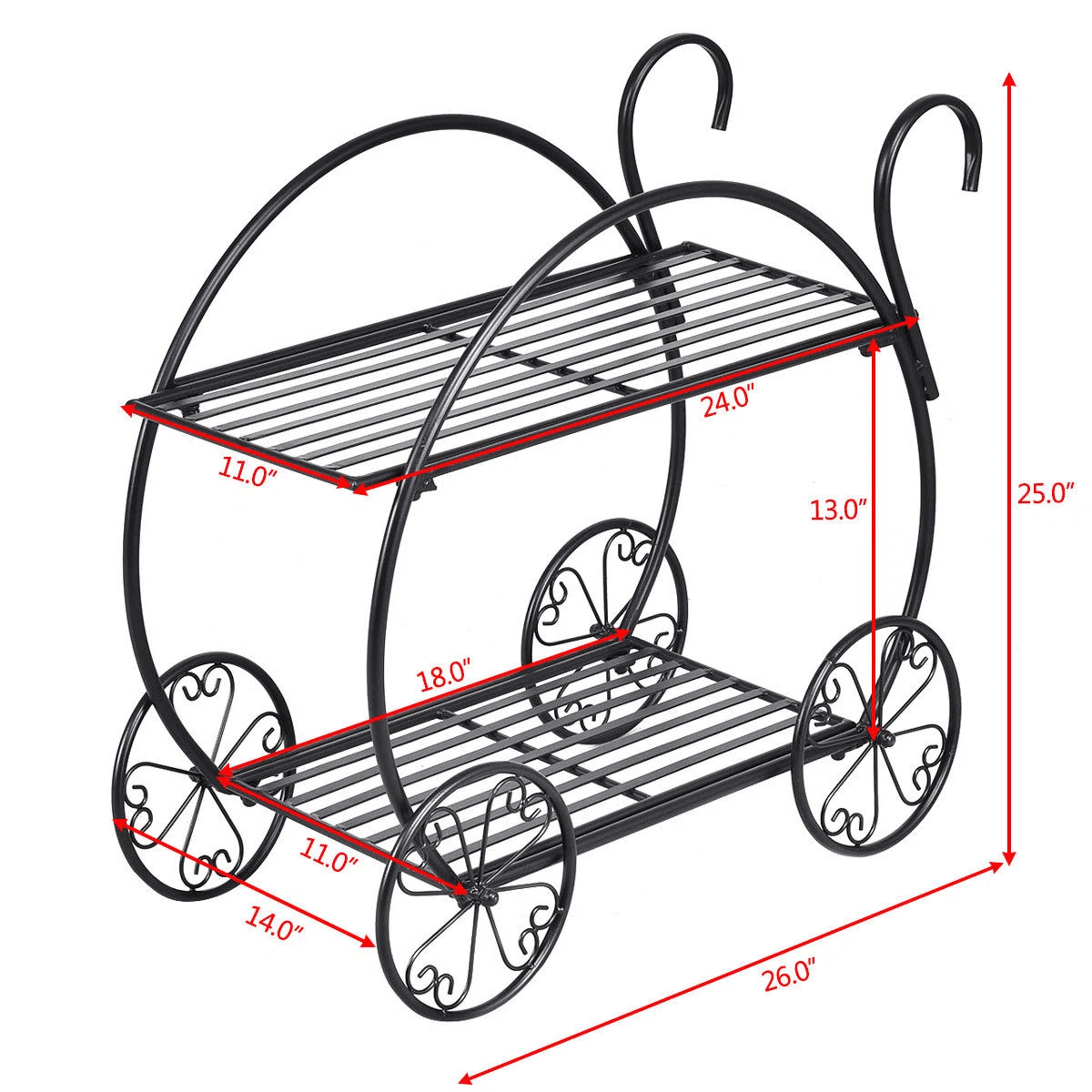 2 Tier Metal Plant Stand With Decorative Wheels And Black Finish 3
