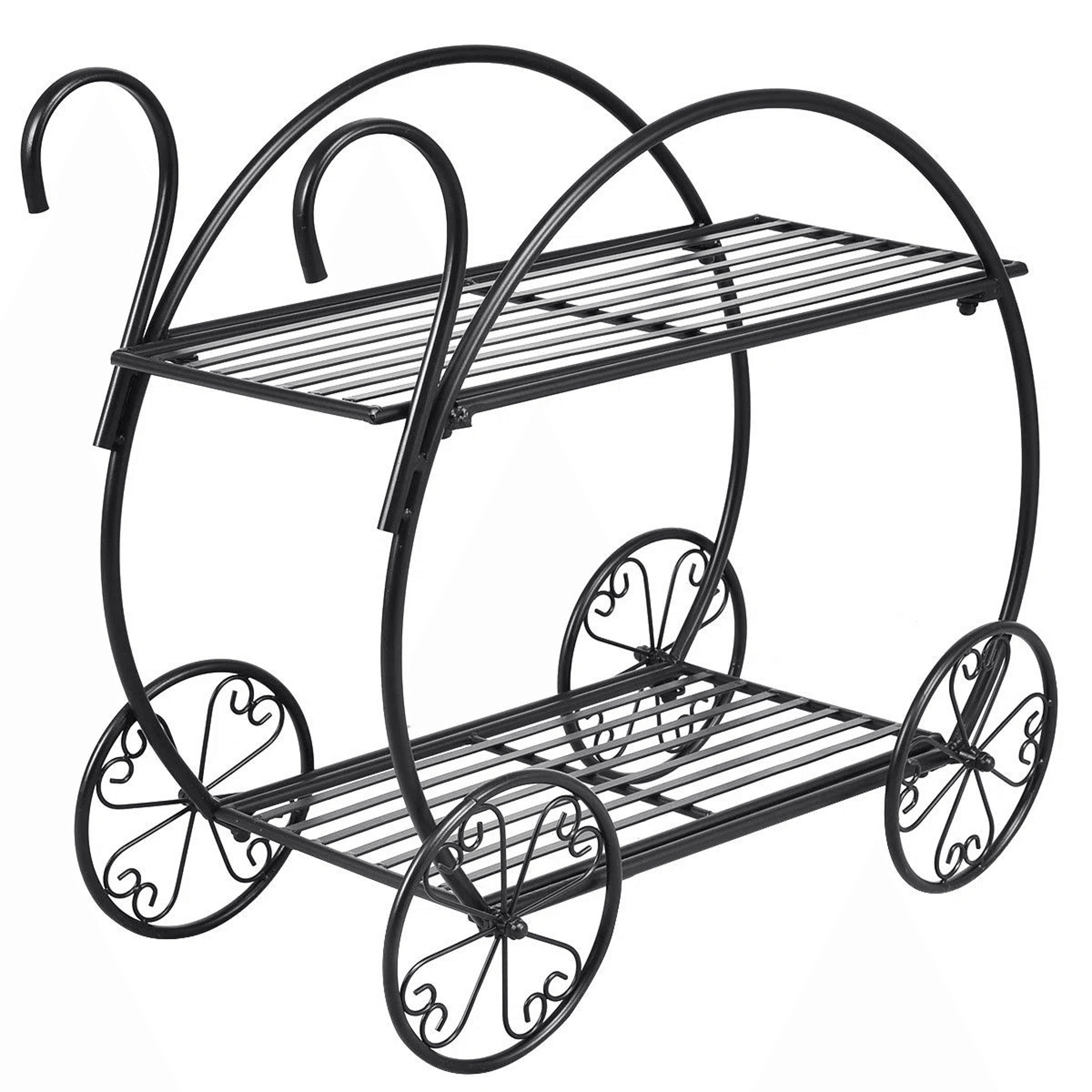 2 Tier Metal Plant Stand With Decorative Wheels And Black Finish 5