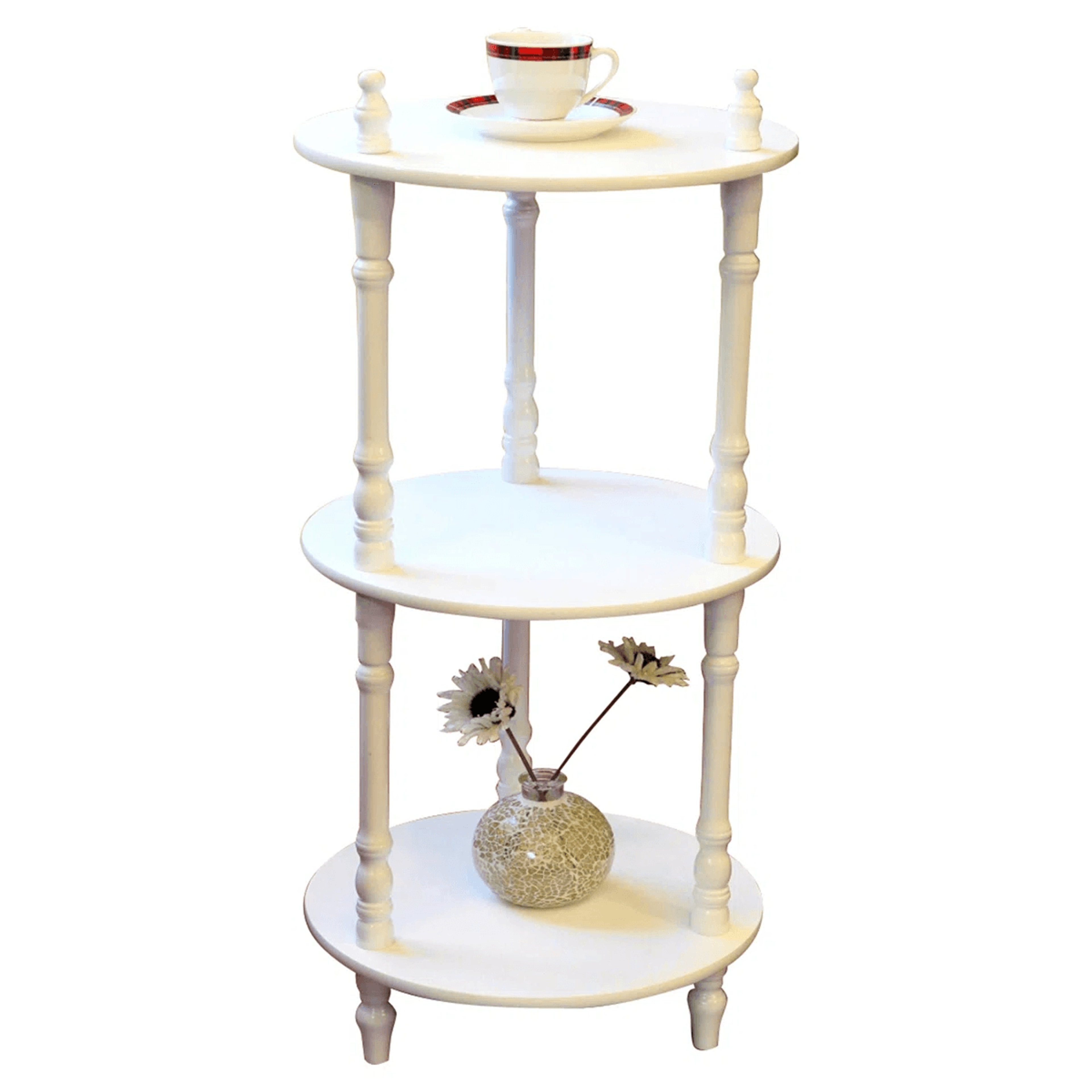 3 Tier Solid Wood Plant Stand With Round Shelves White 1