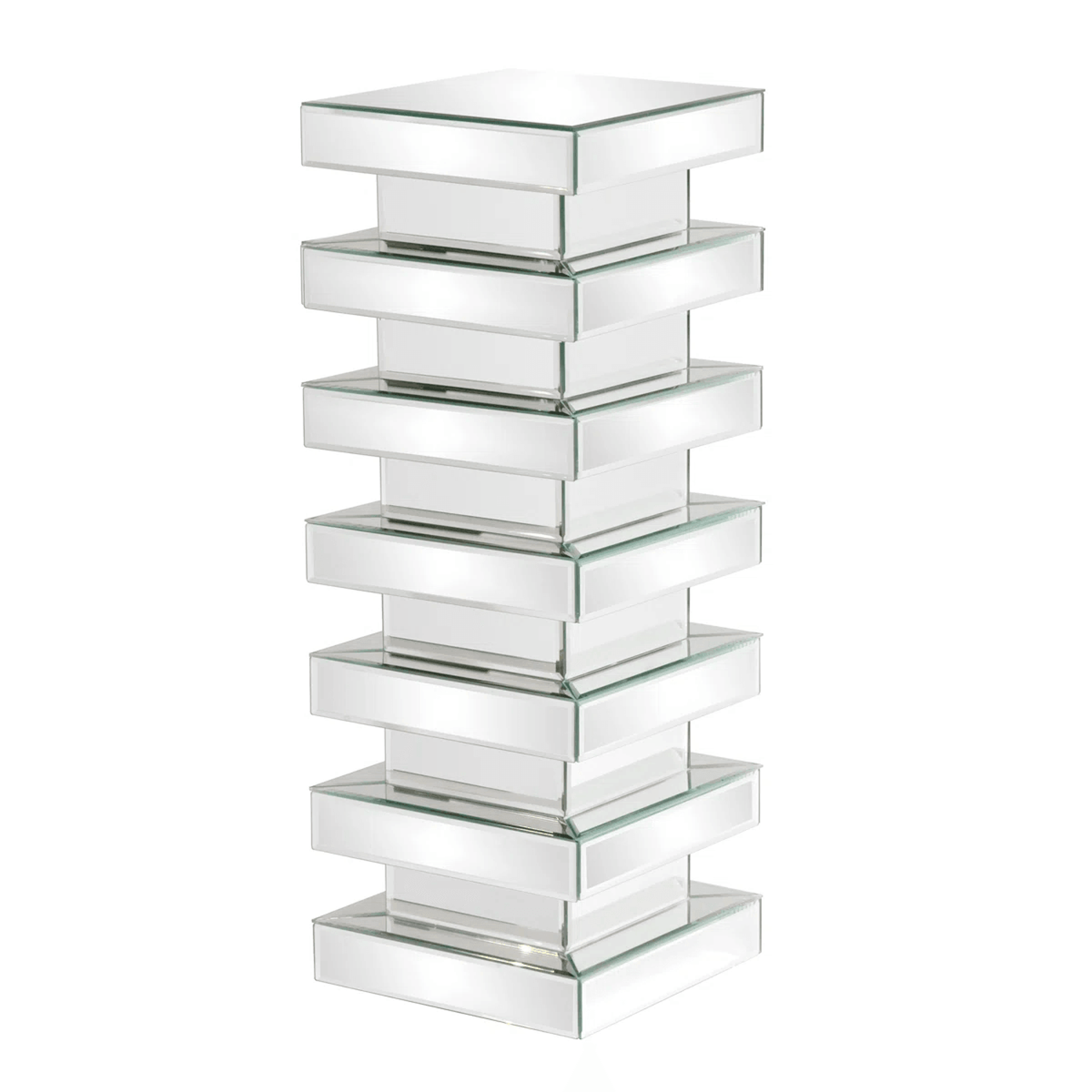 Mirrored Glass Pedestal Plant Stand With Modern Stacked Design 1