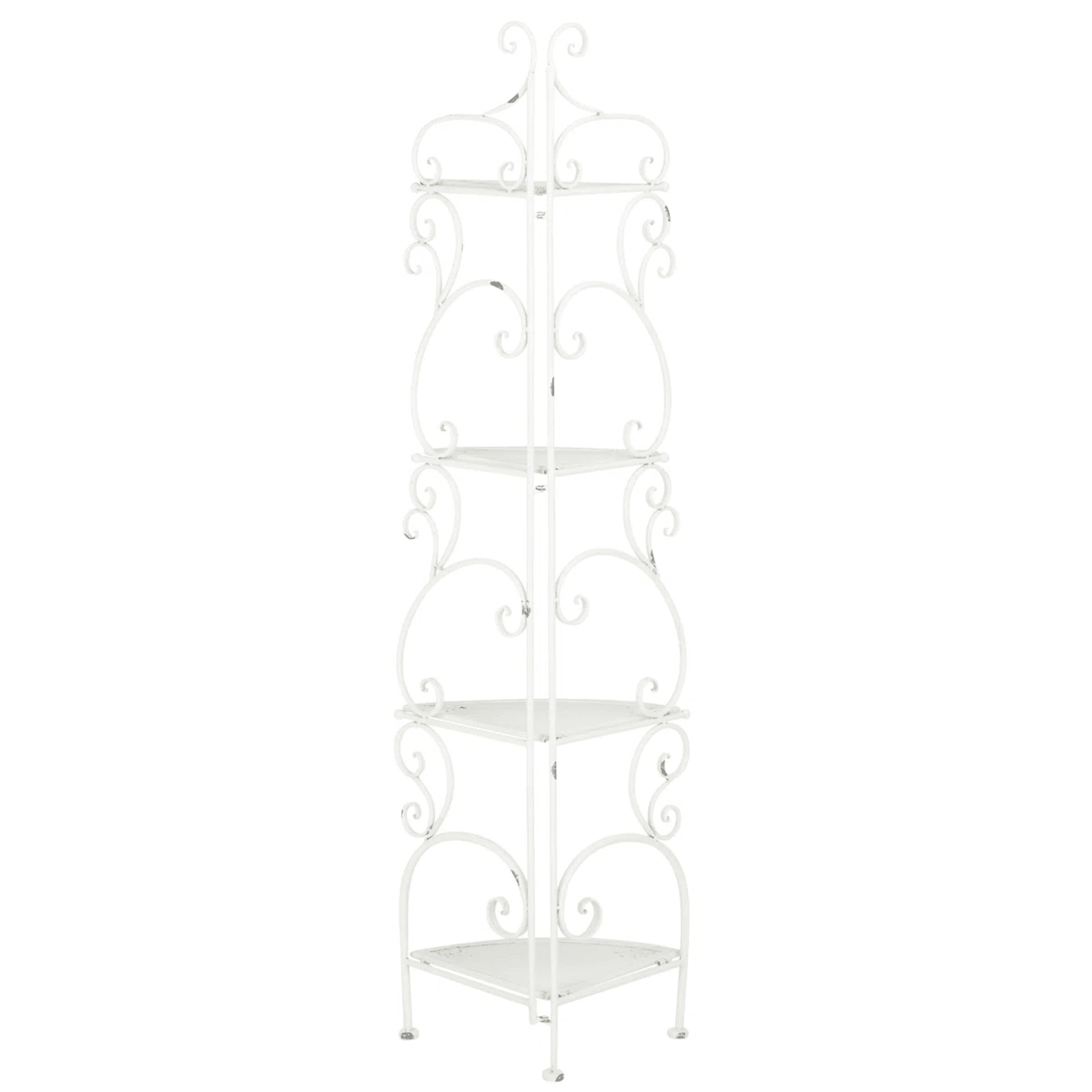 4 Tier Metal Corner Plant Stand With Decorative Scrollwork For Outdoor Spaces 3