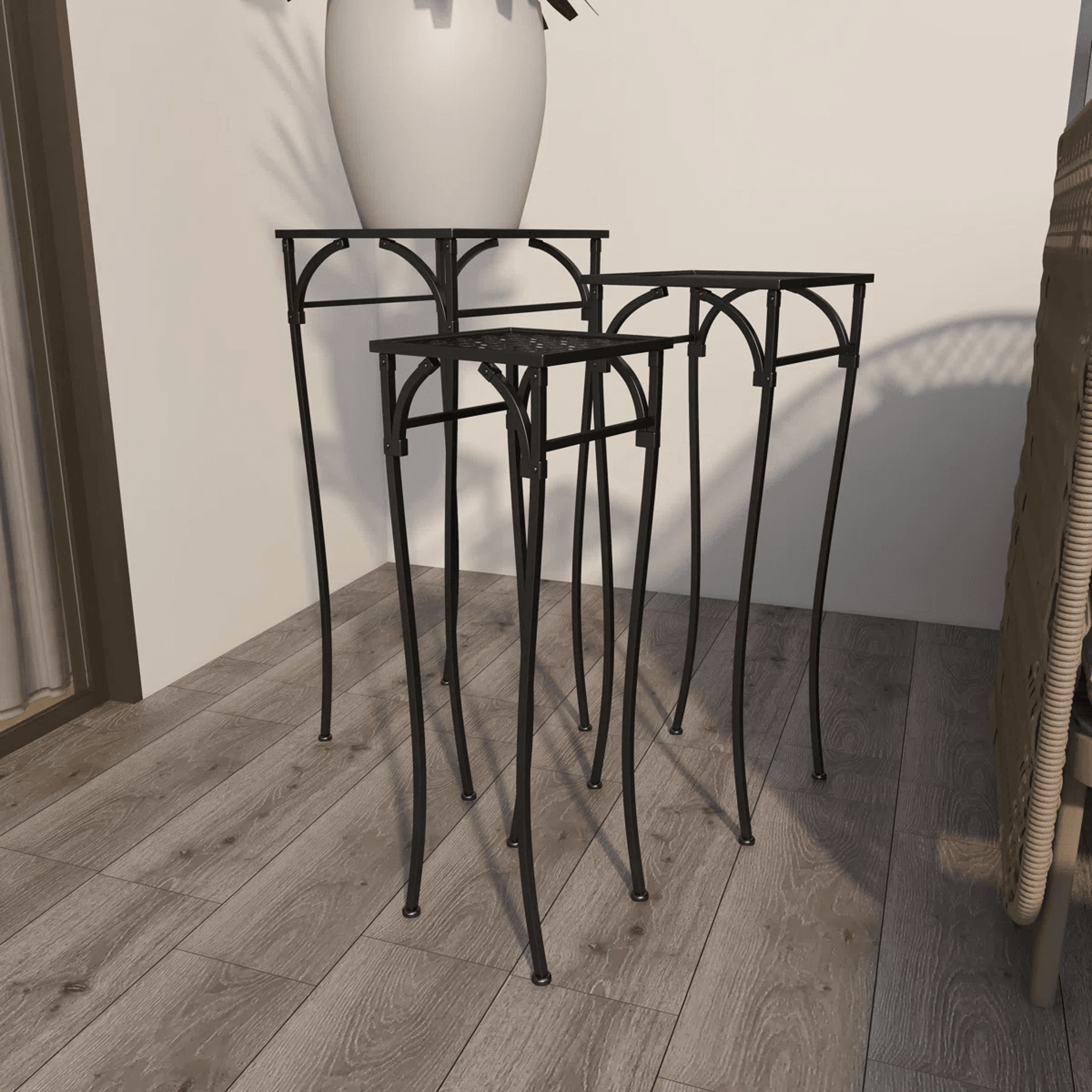 Black Metal Nesting Plant Stand Set Of 3 For Indoor And Outdoor Use 3