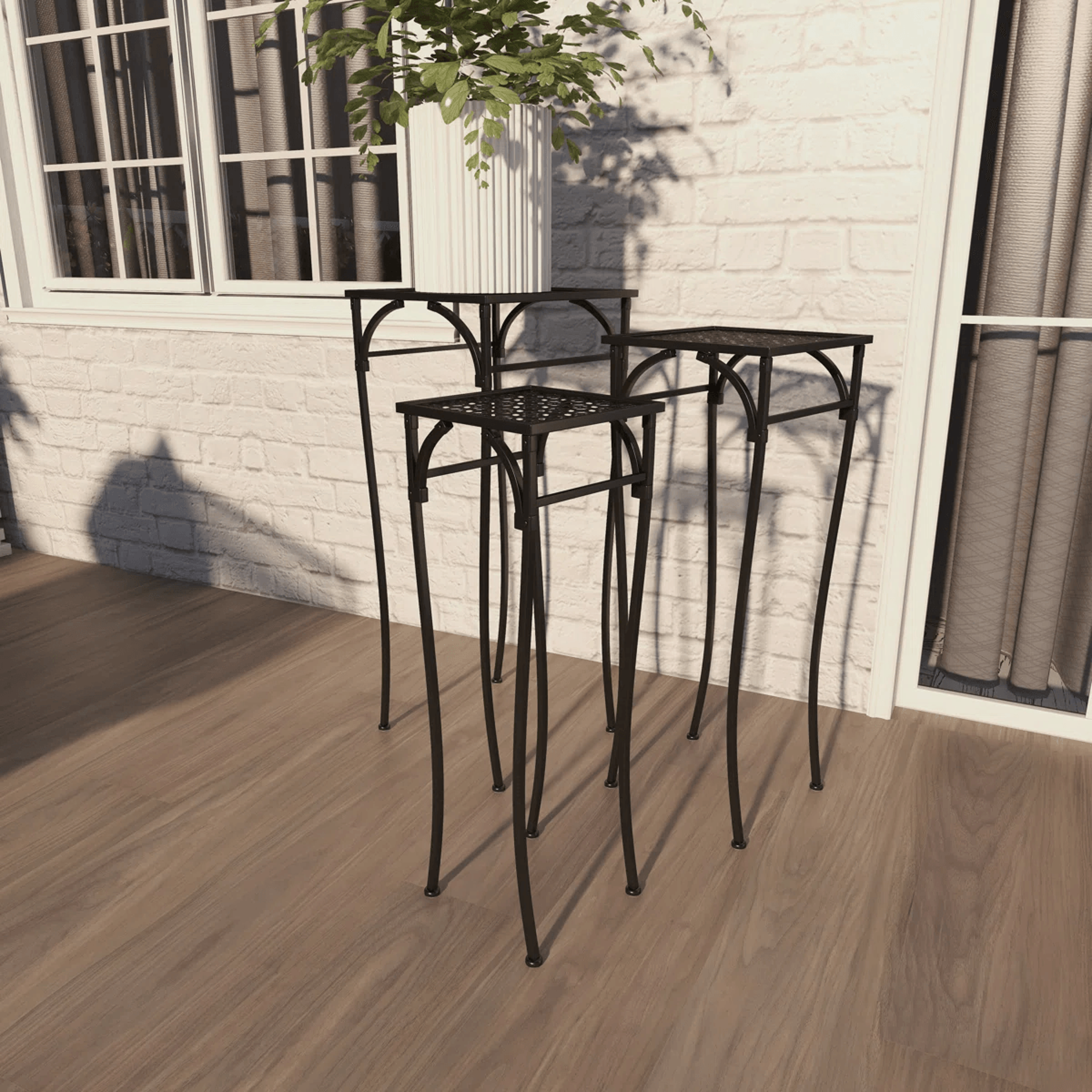 Black Metal Nesting Plant Stand Set Of 3 For Indoor And Outdoor Use 5