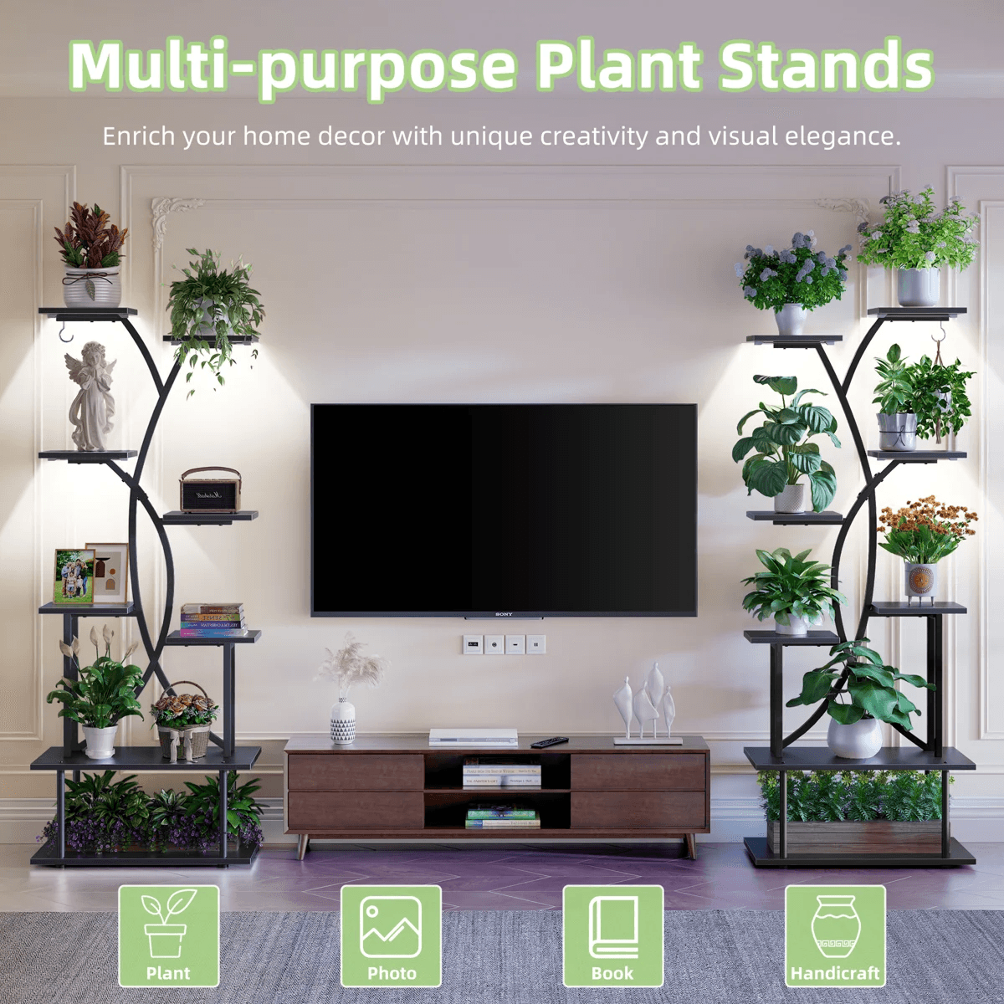 8 Tier Indoor Plant Stand With Grow Lights And Hanging Hook Set Of 2 2