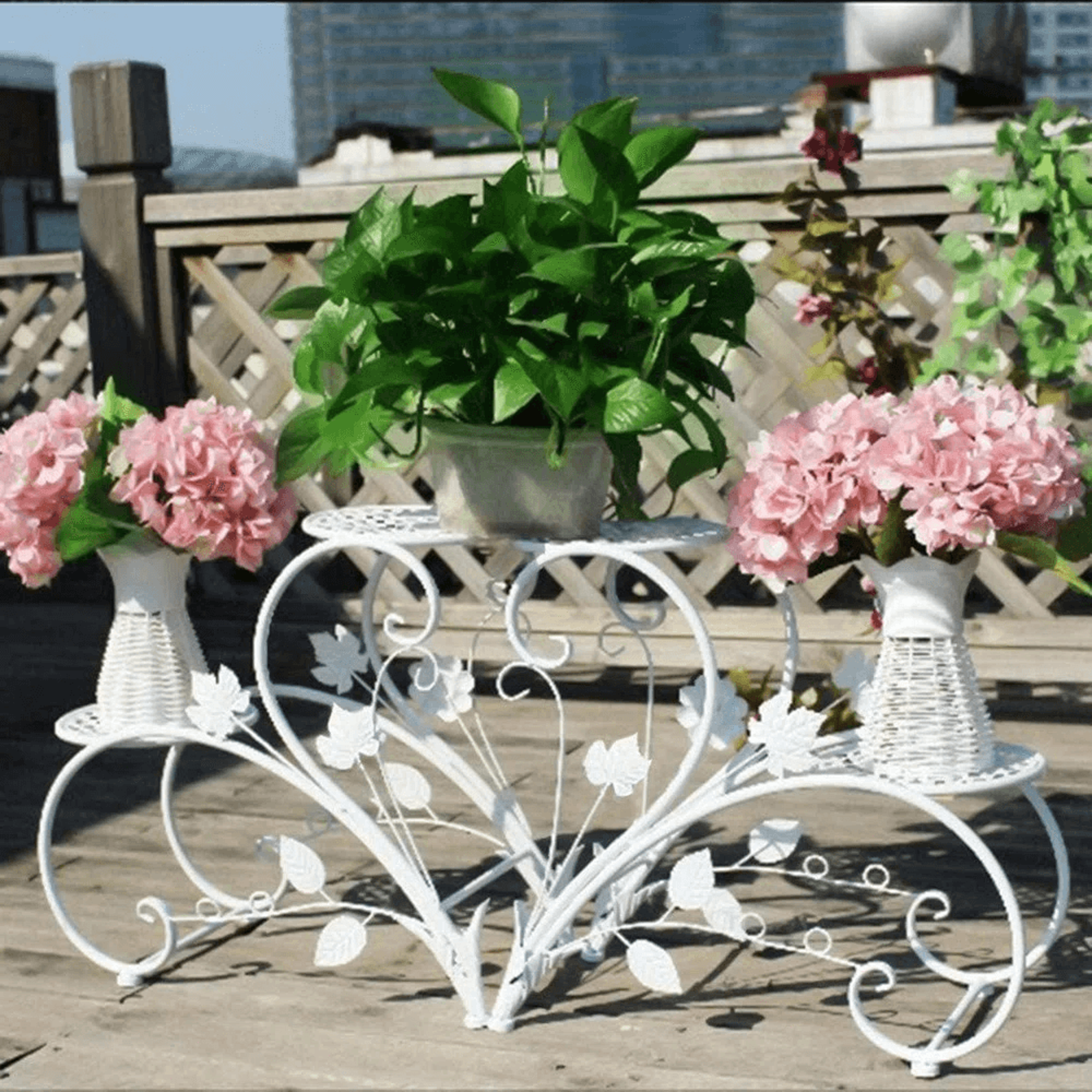 heart shaped iron plant stand set of 2 white 4 tier flower display racks