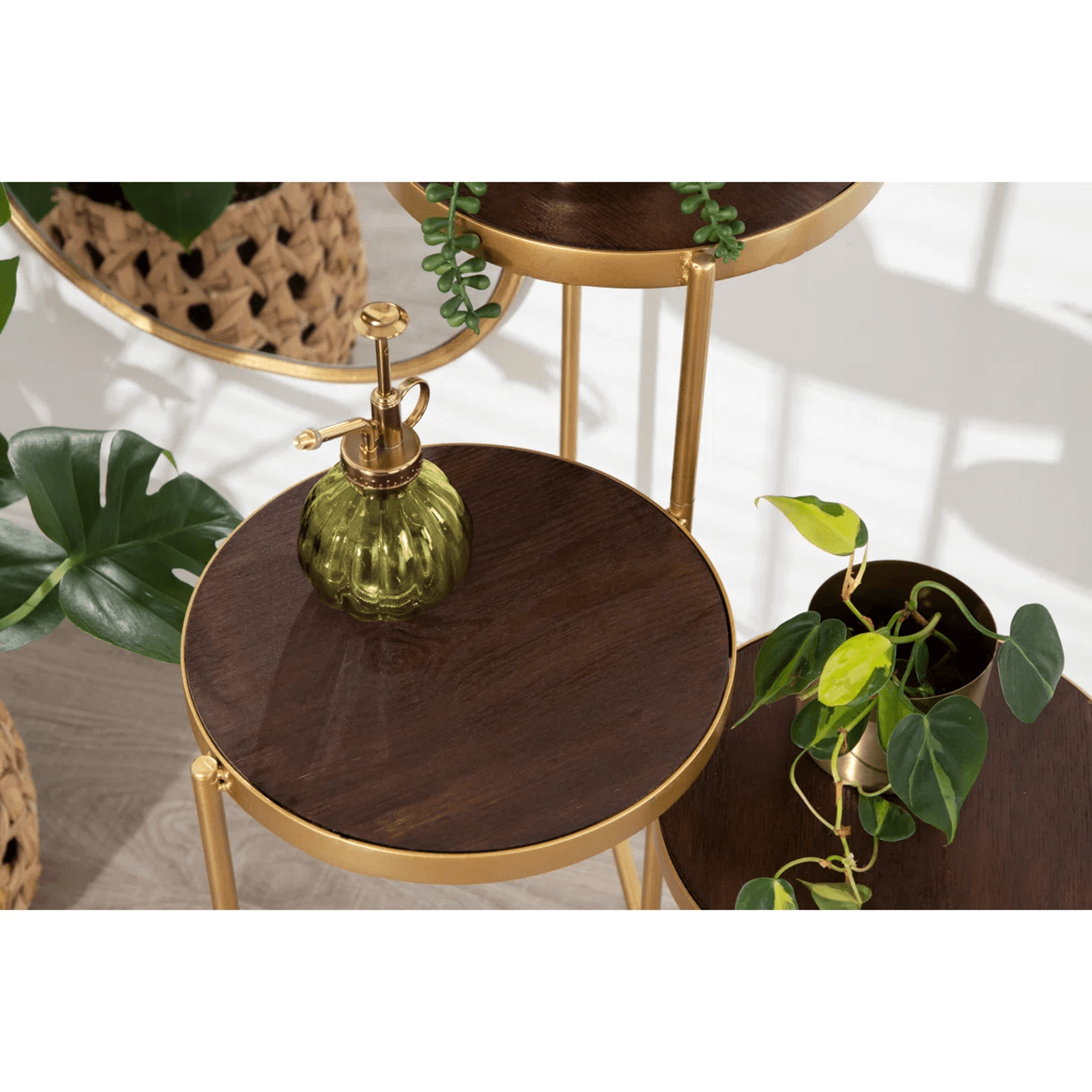 3 Tier Plant Stand With Solid Wood Shelves And Foldable Metal Frame 1