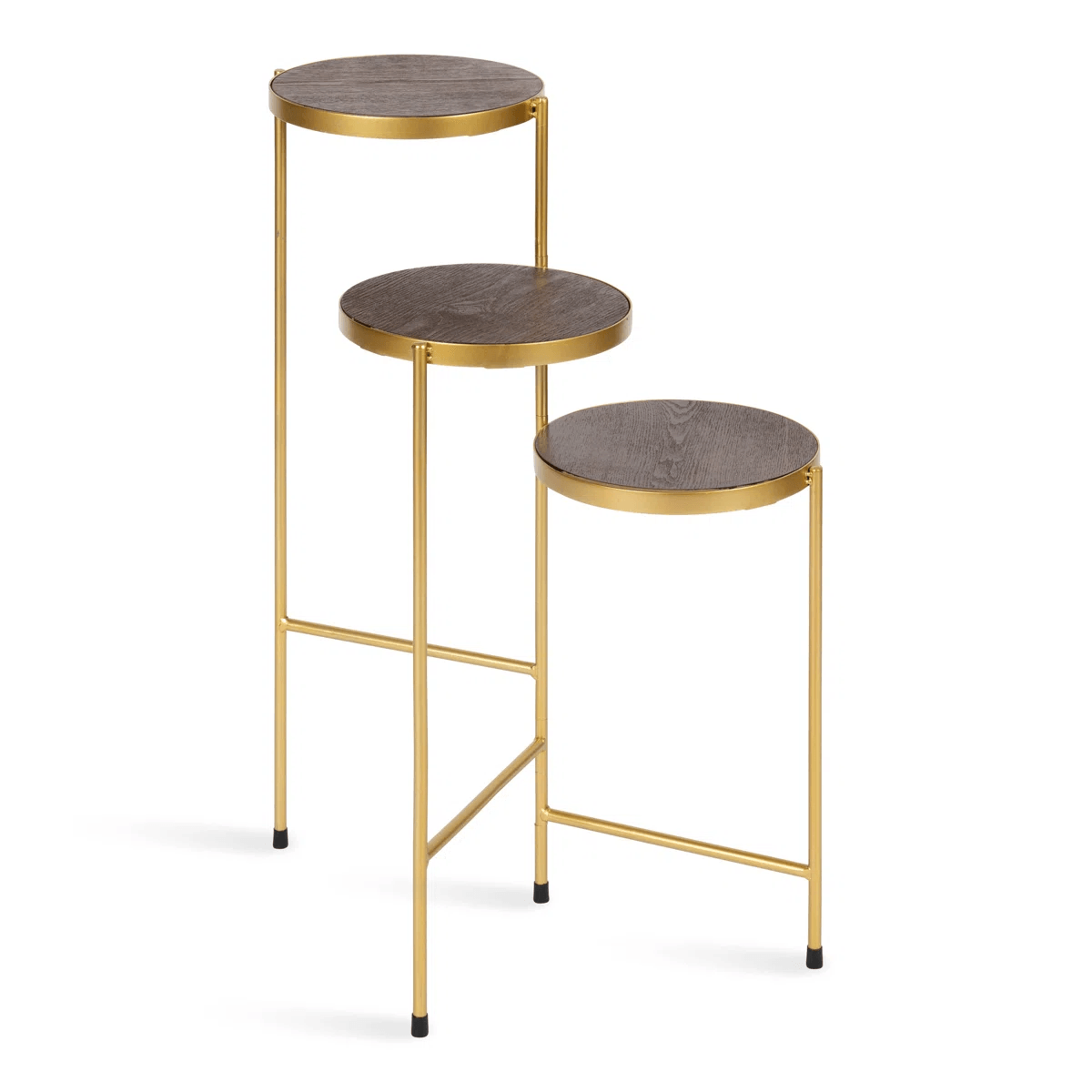 3 tier plant stand with solid wood shelves and foldable metal frame