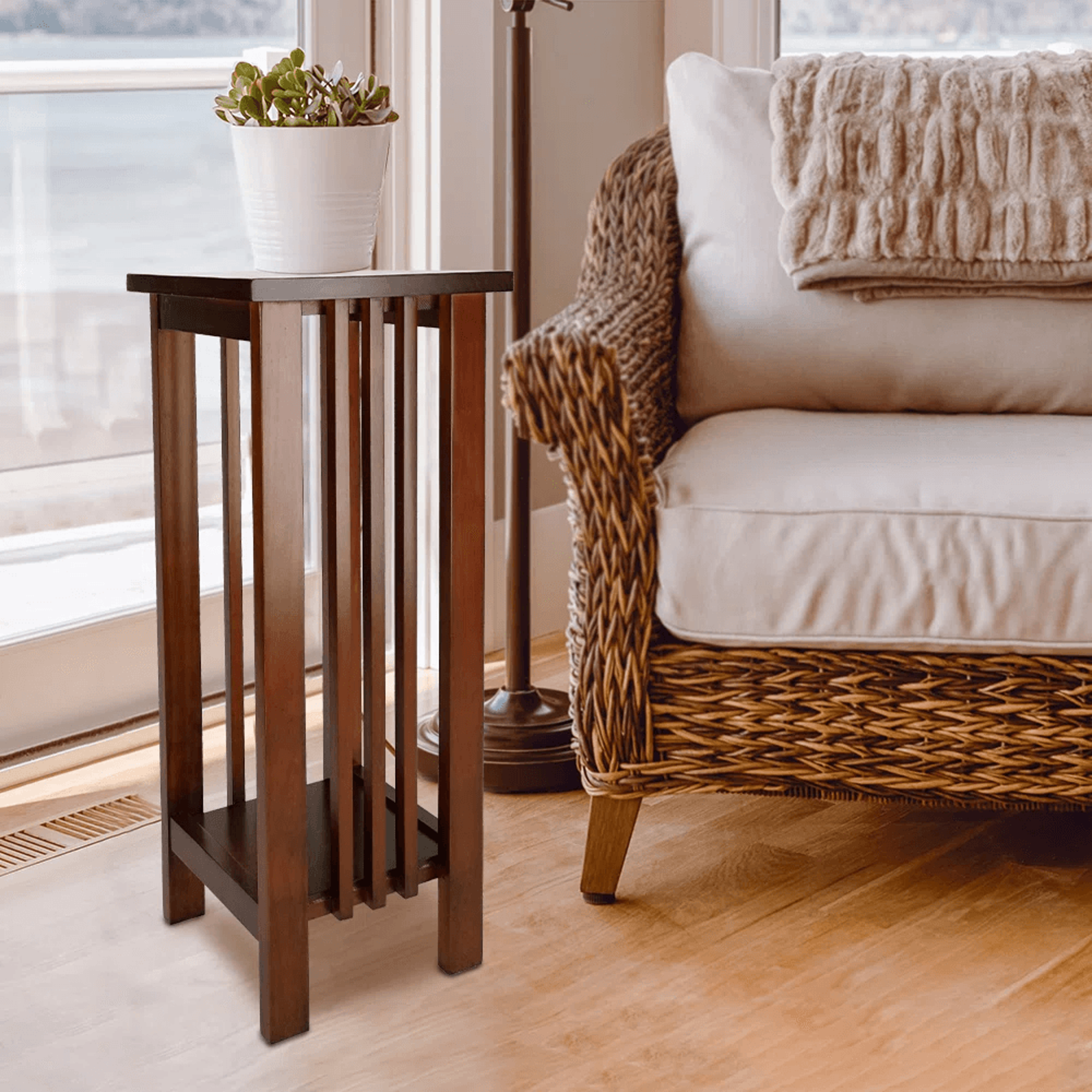 2 Tier Solid Birch Wood Plant Stand With Slatted Shelves 11