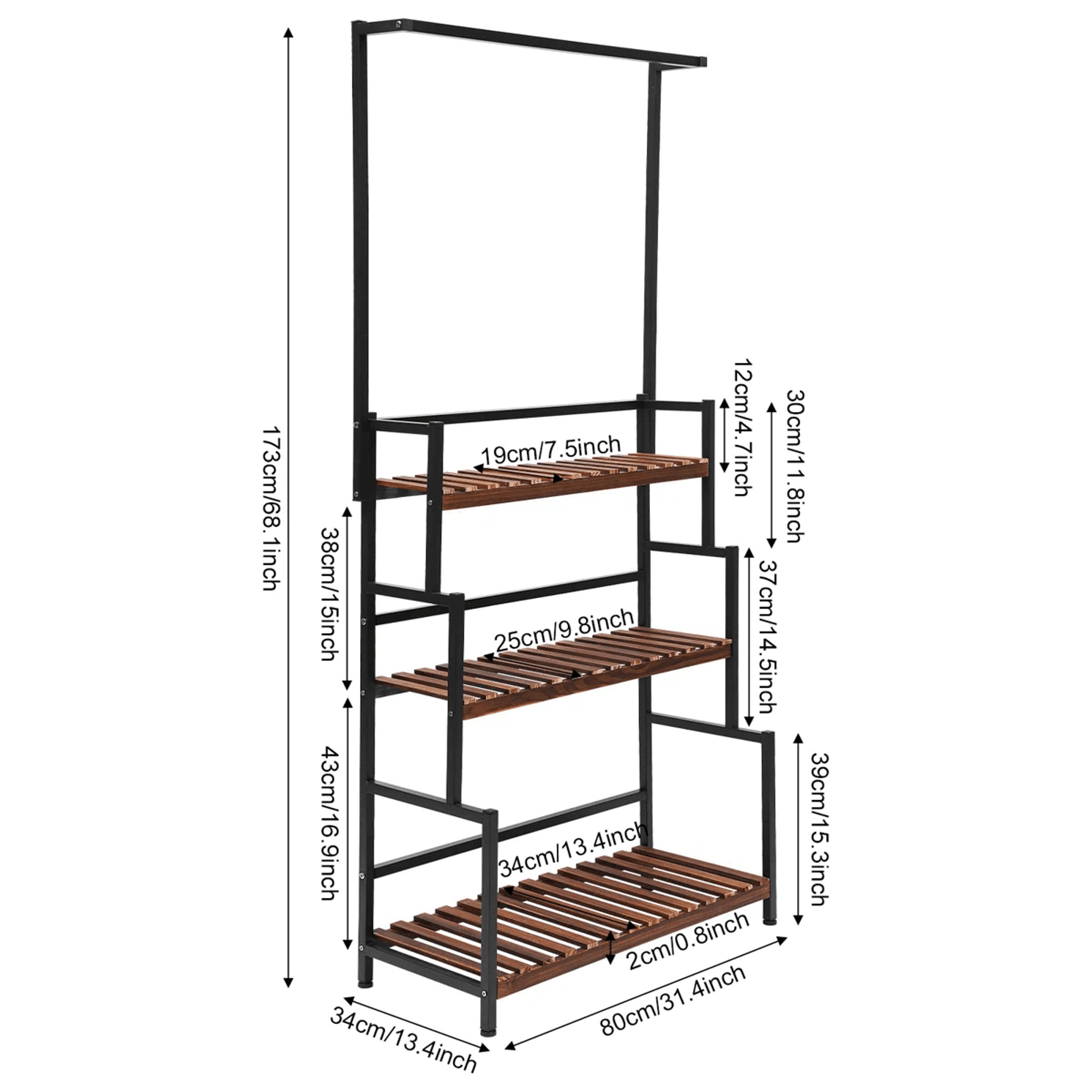 3 Tier Metal Plant Stand With Hanging Rod For Indoor And Outdoor Plants 8