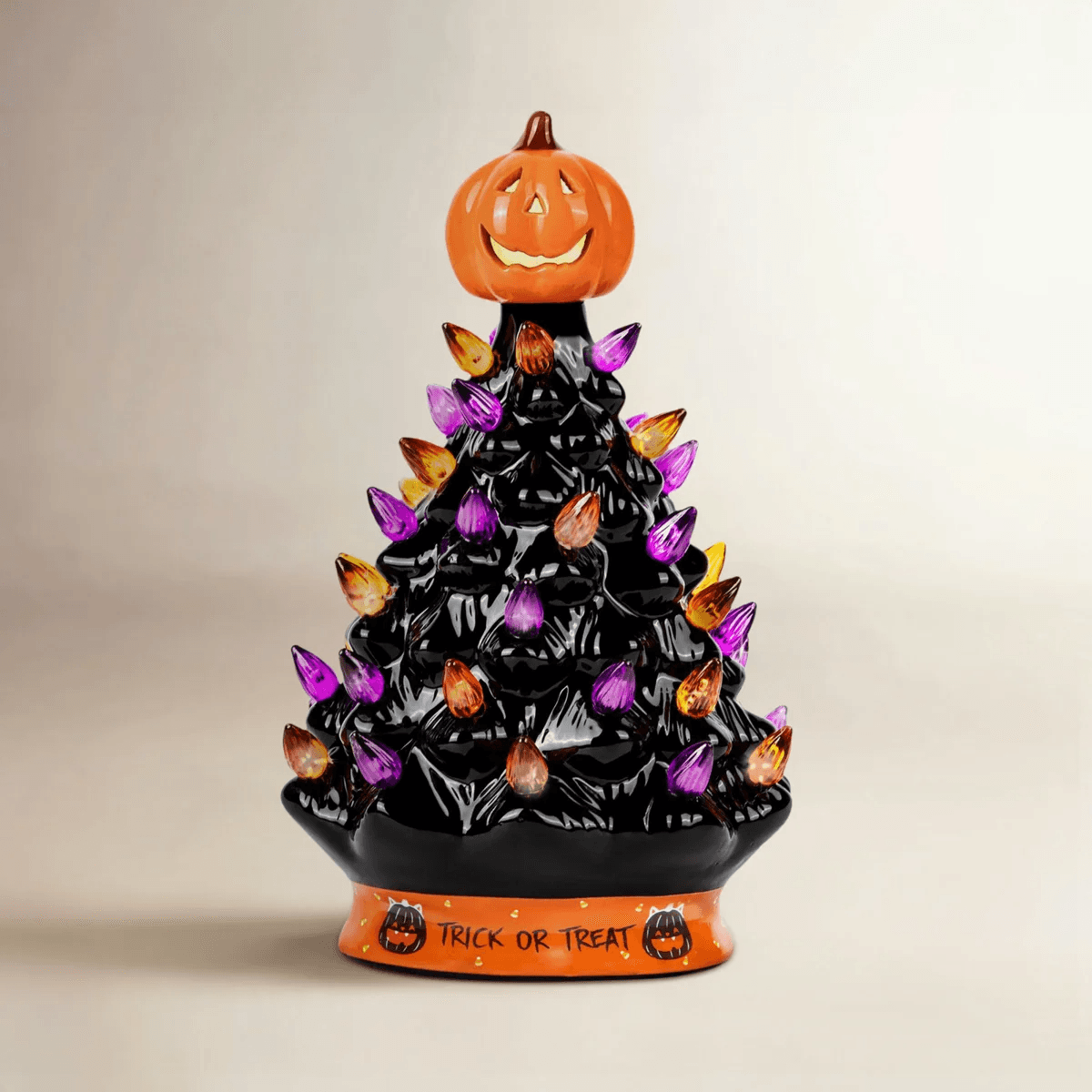 halloween ceramic tree with led lights and pumpkin topper tabletop decoration