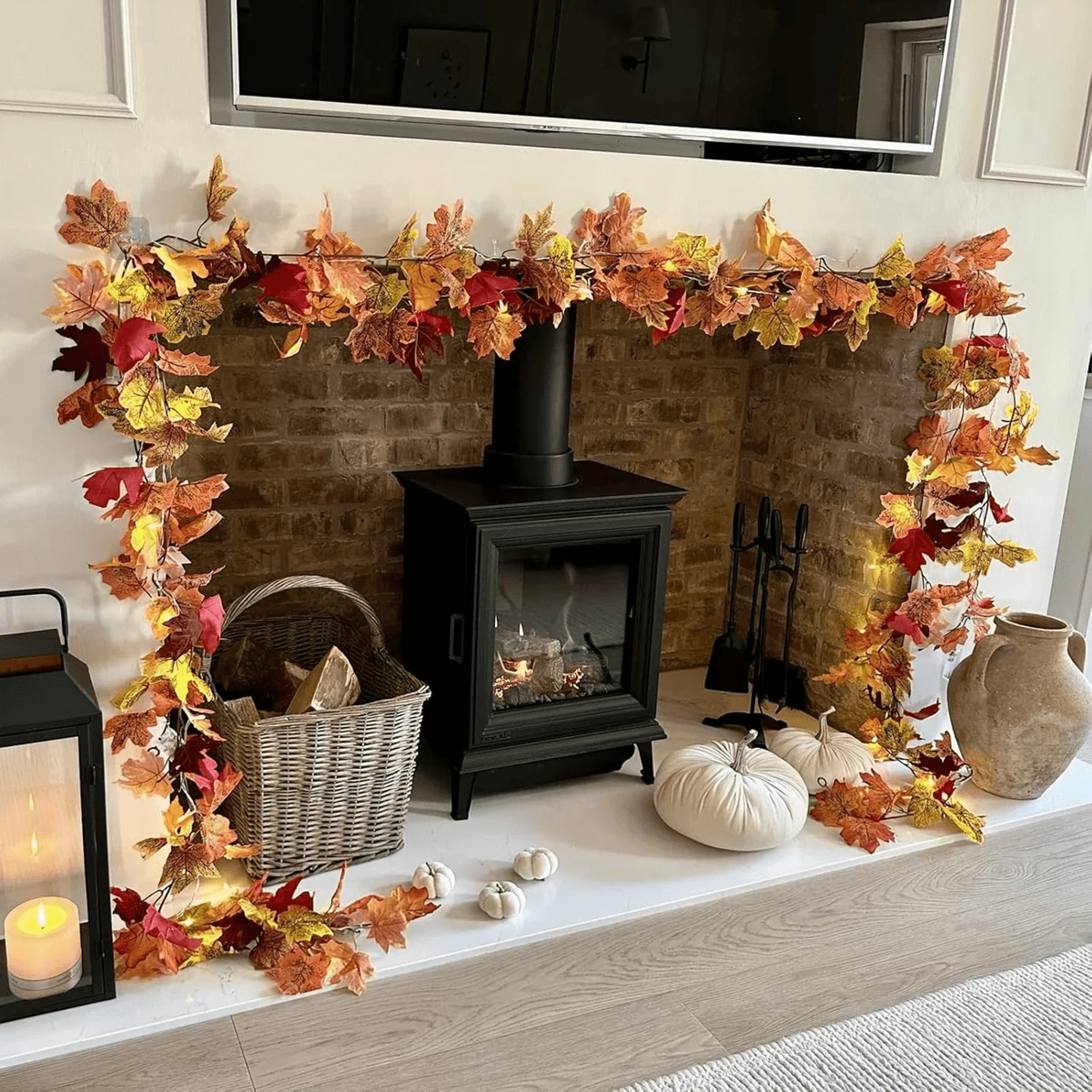 Artificial Maple Leaf Fall Garland 59 Ft Orange Autumn Decoration Set Of 2 6