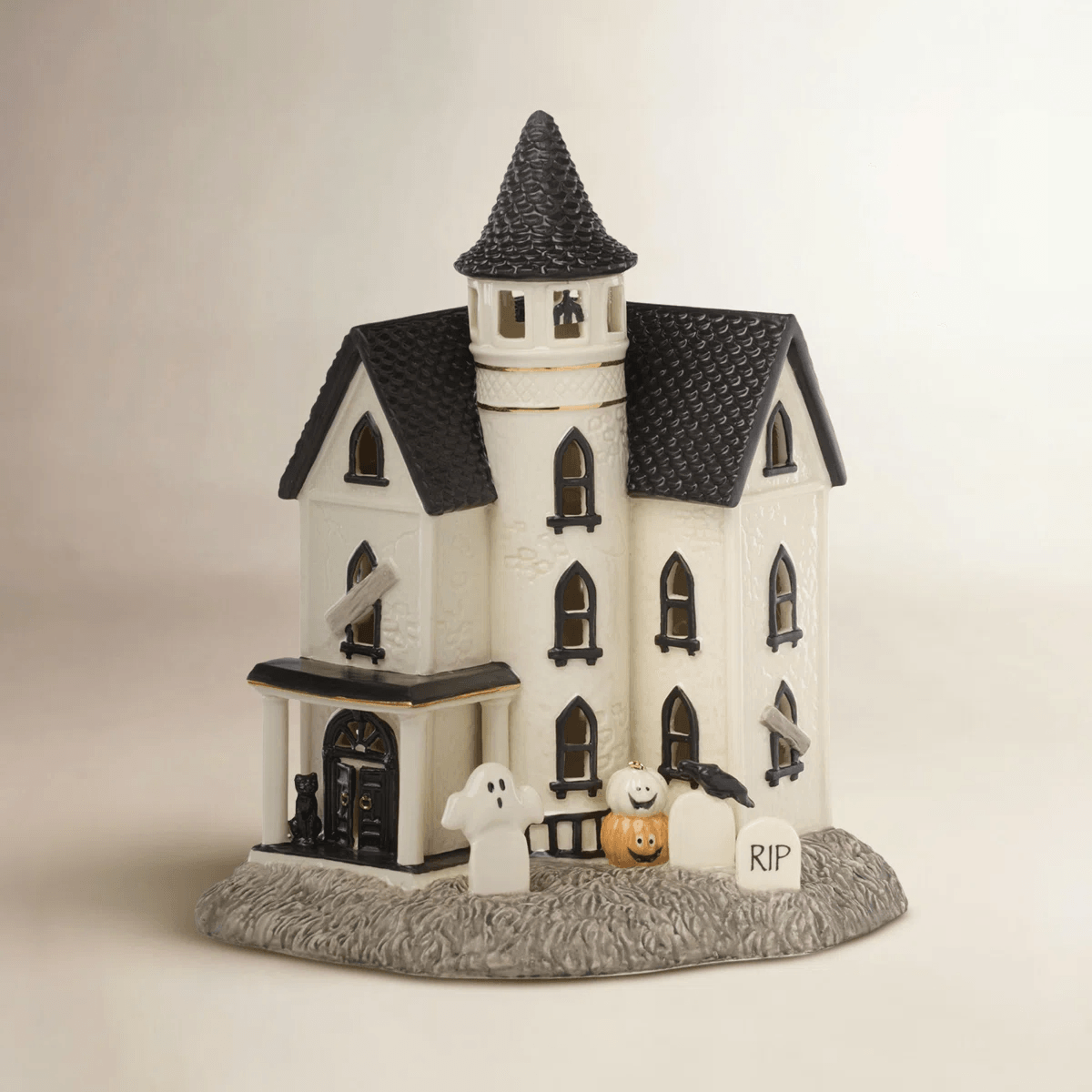 Vintage Halloween Lighted Porcelain Haunted Manor House Figurine 7
