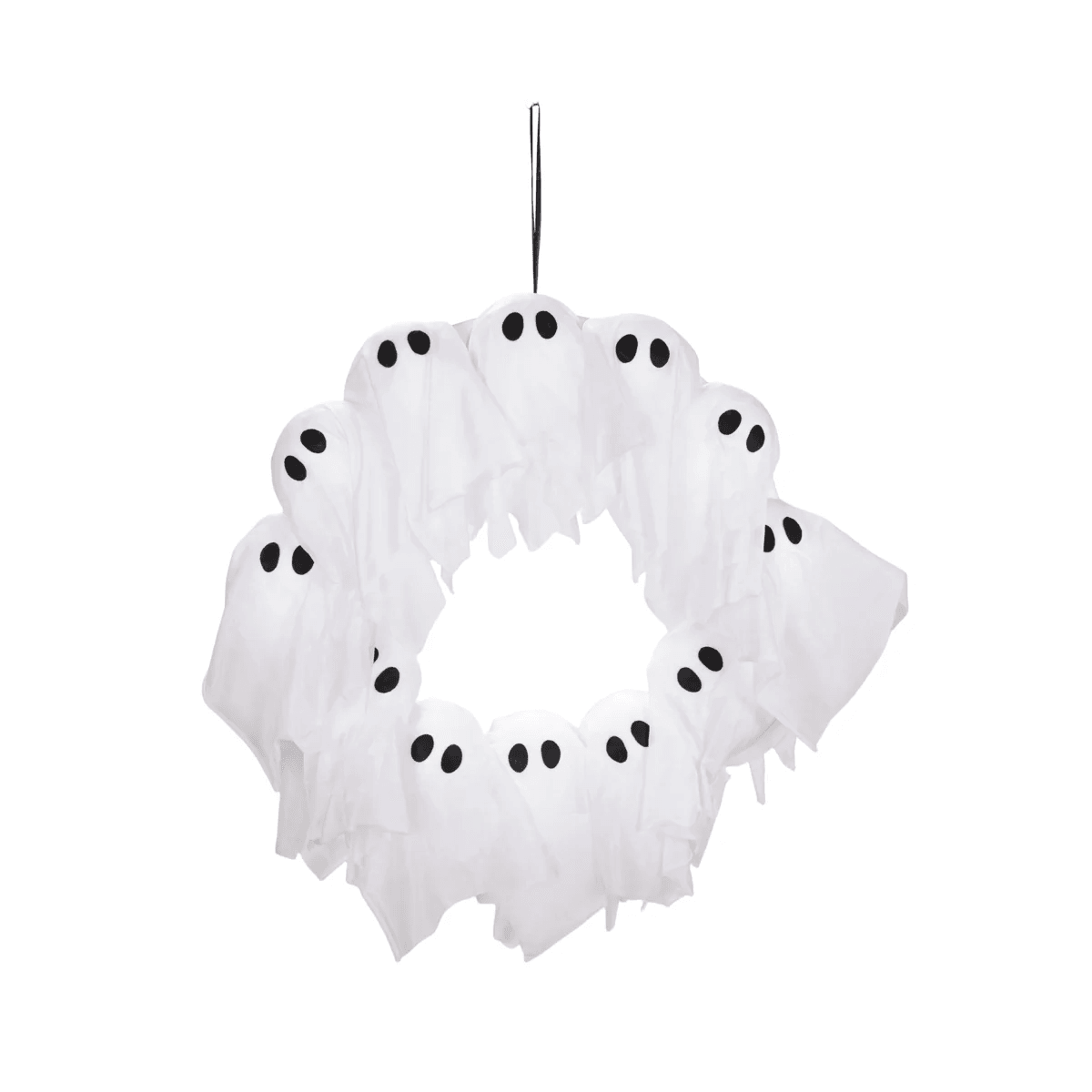 Lighted Ghost Halloween Wreath With Battery Powered LED Lights 13