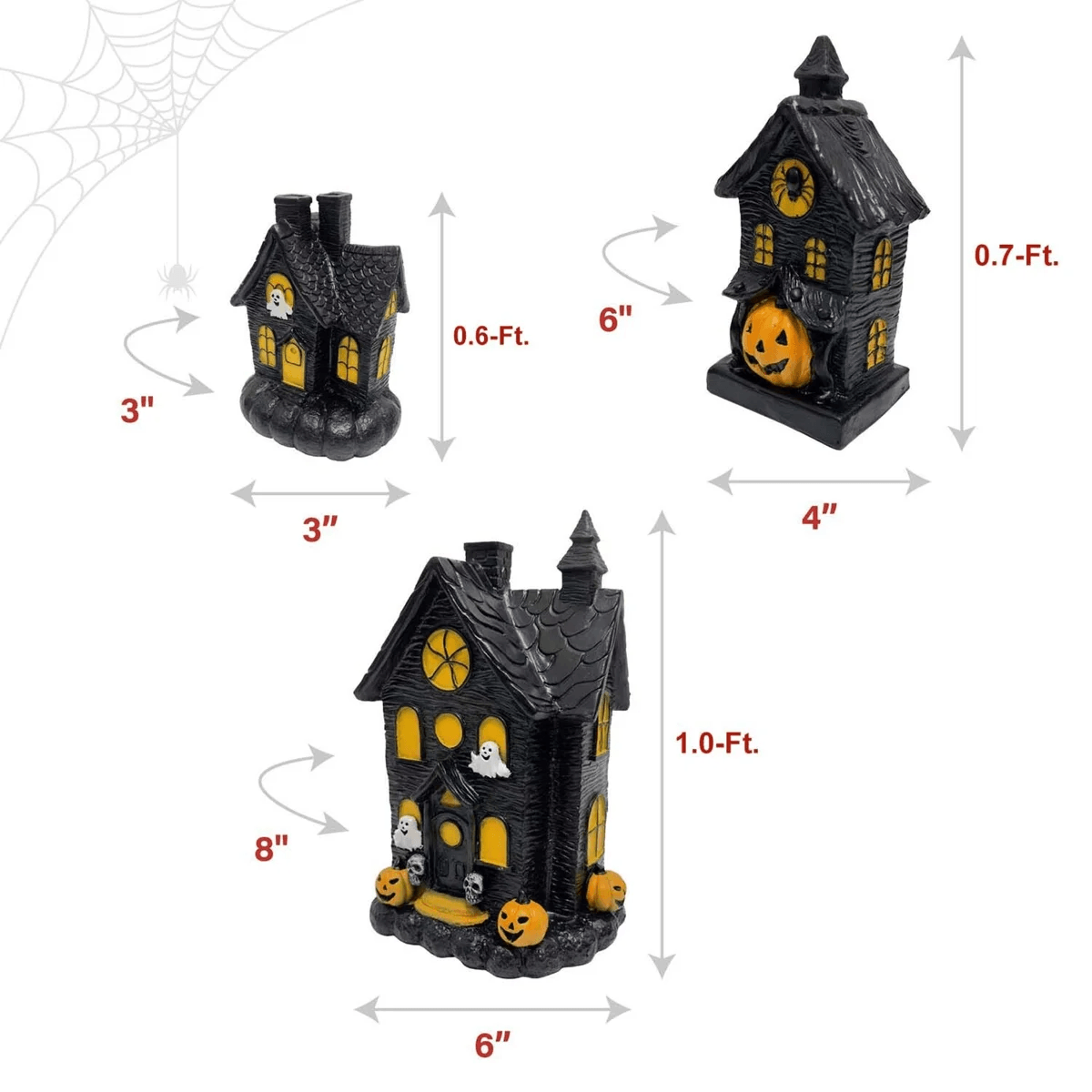 3 Piece Lighted Haunted House Set With LED Lights For Halloween Decor 9