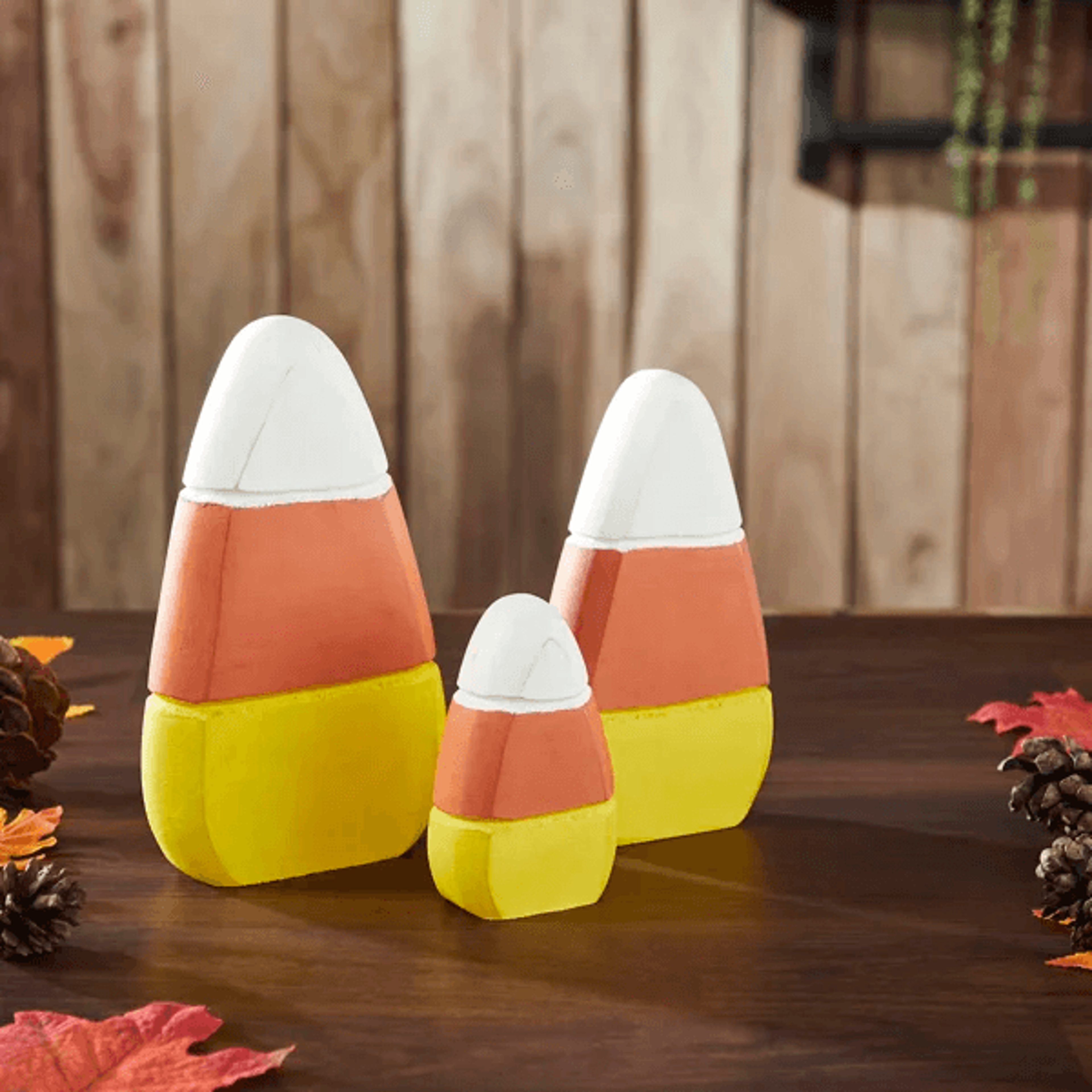 candy corn wood decor set of 3 rustic halloween tabletop decorations