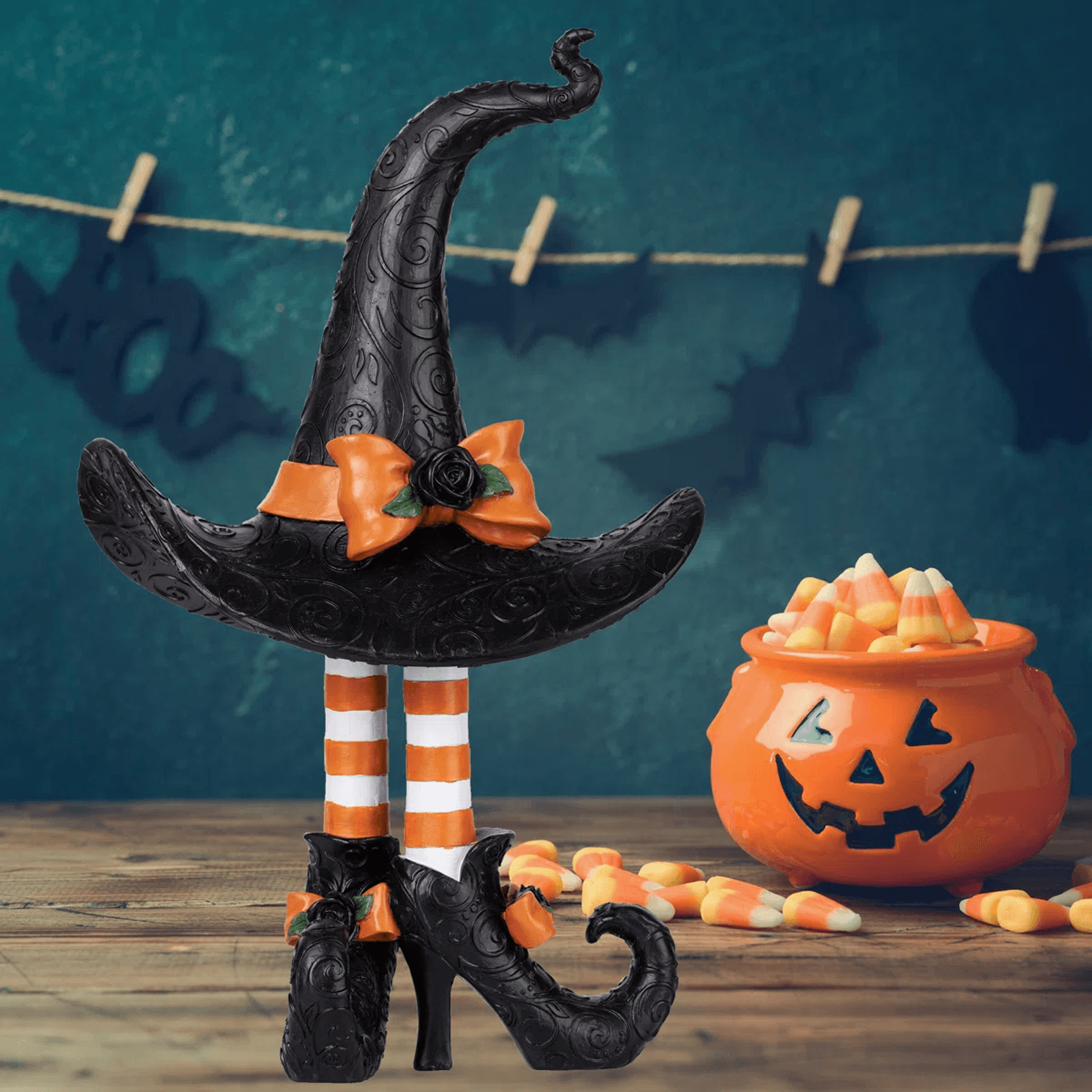 Halloween Witch Hat With Legs Figurine Resin Tabletop And Mantel Decoration 1