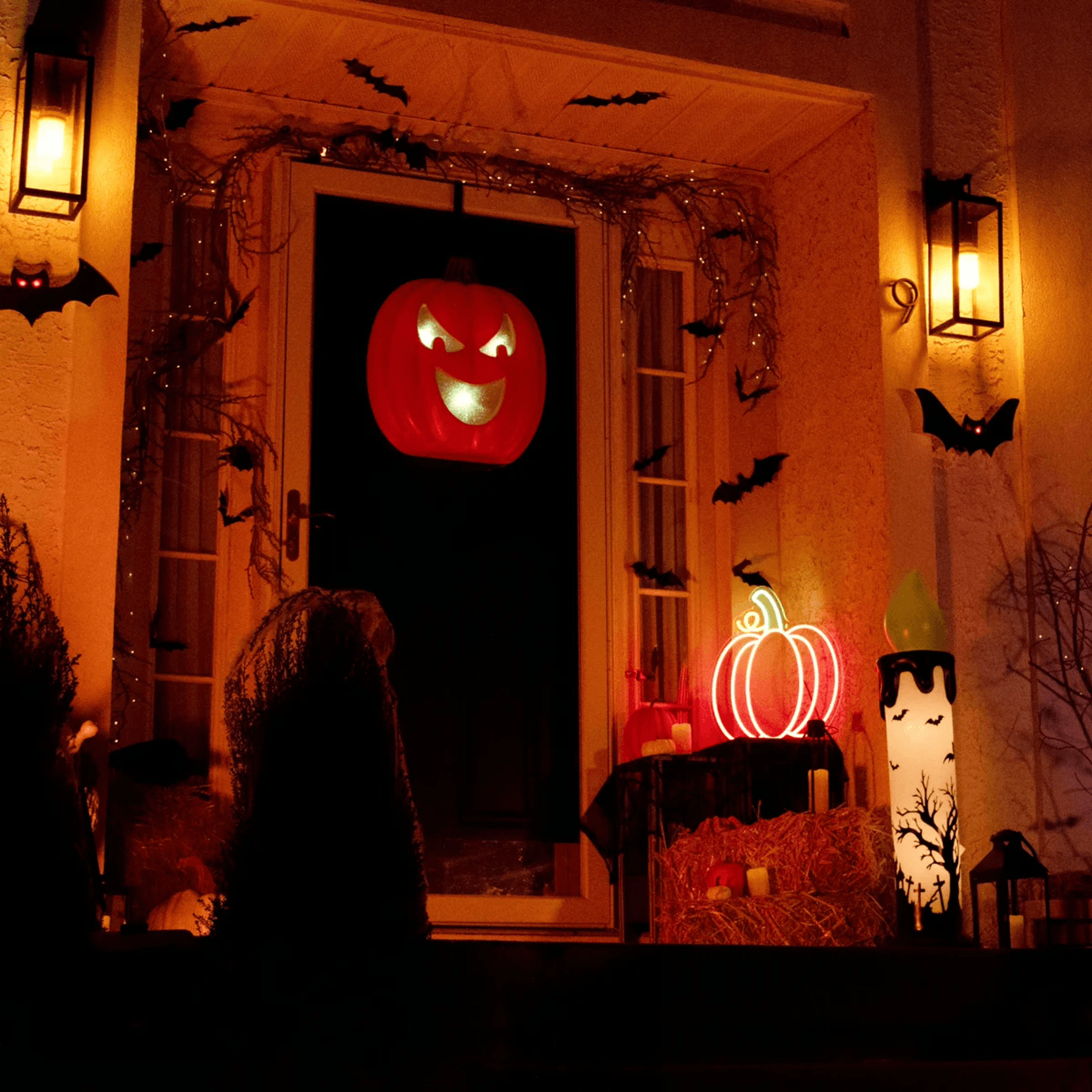Neon LED Pumpkin Halloween Wall Decoration With Orange And Yellow Lights 4