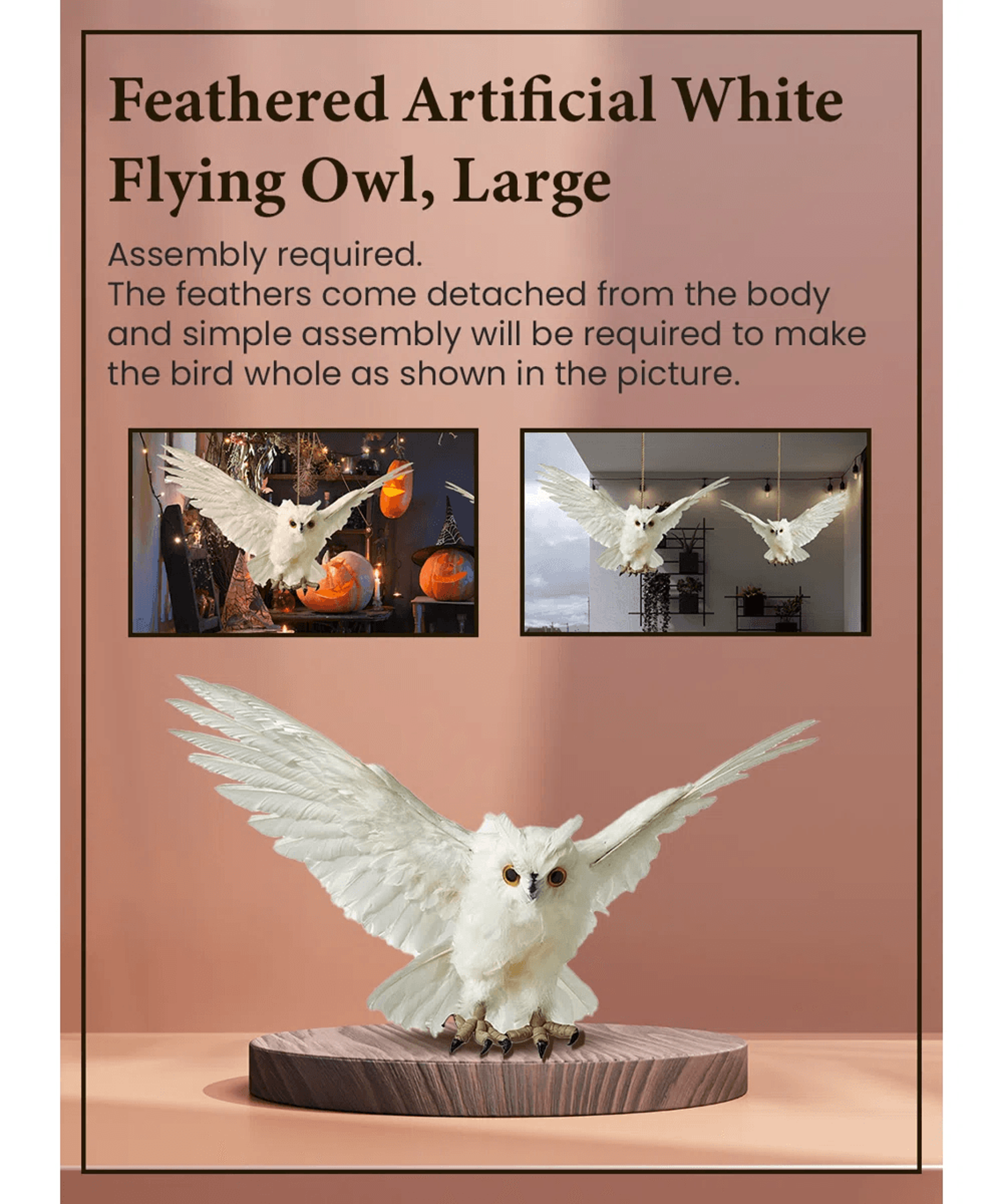 Realistic White Flying Owl Hanging Decoration With Feathers For Halloween And Christmas 1