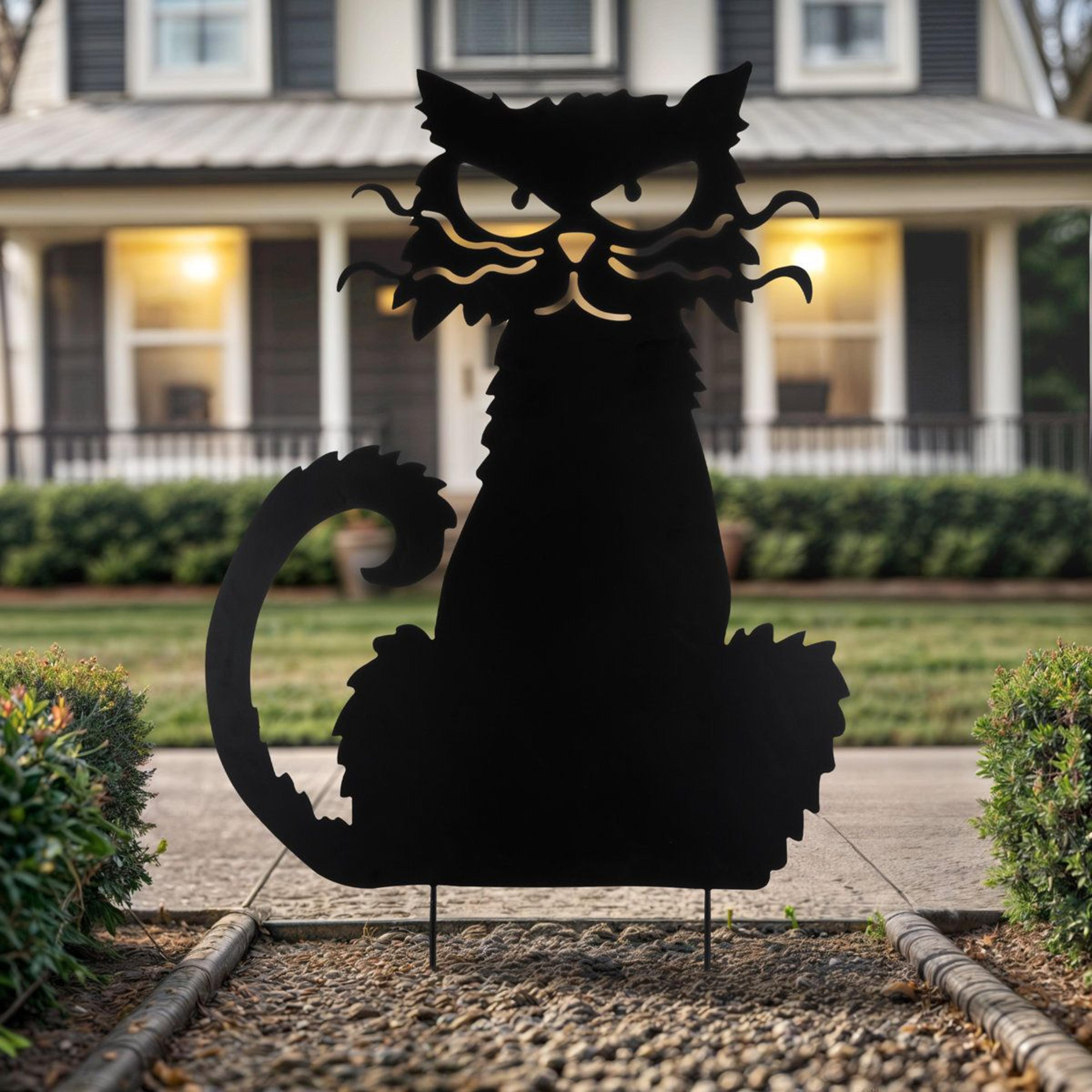 Halloween Black Cat Garden Stake Outdoor Metal Yard Decoration 4